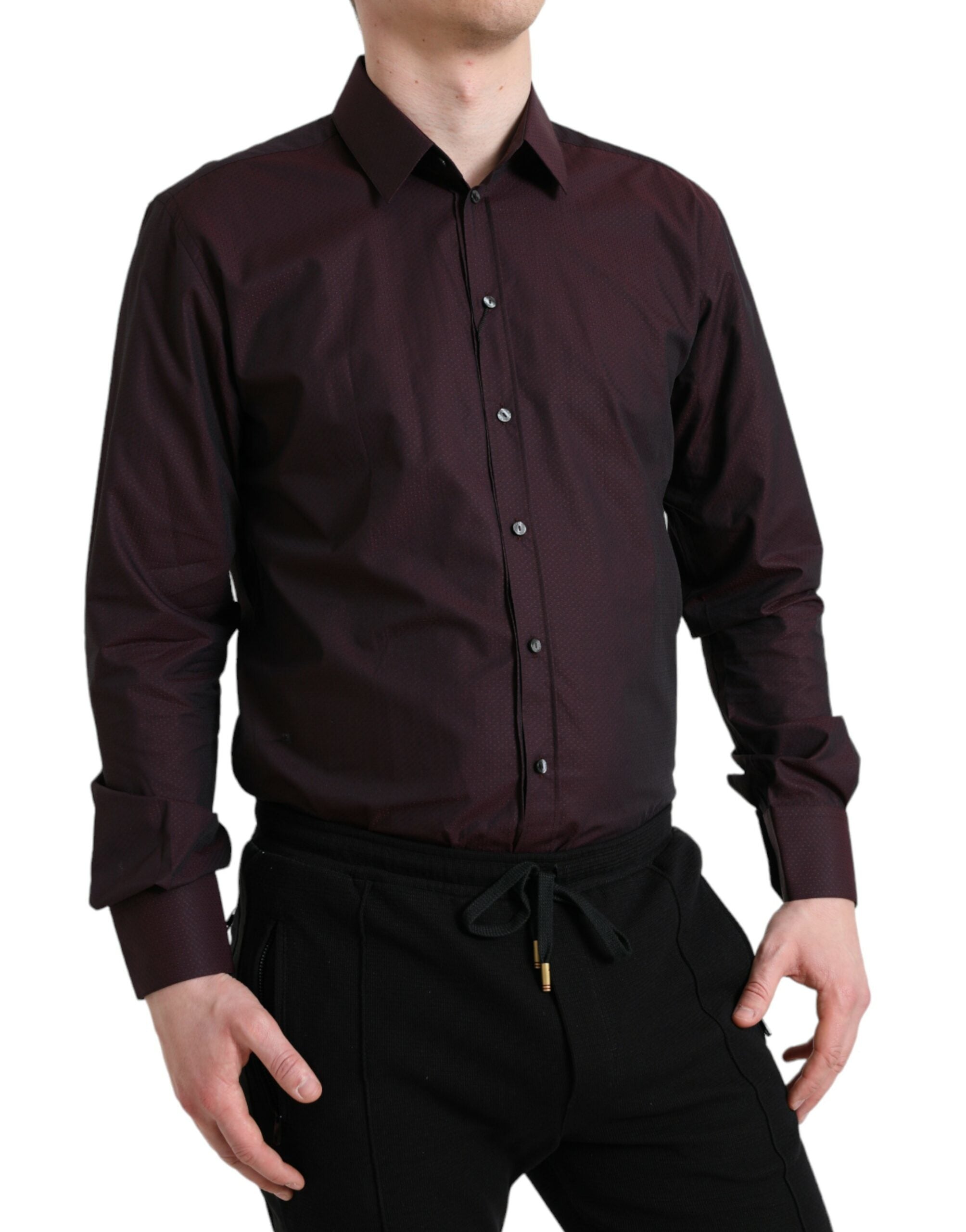 Maroon Jacquard Formal Dress MARTINI Shirt - ventzia