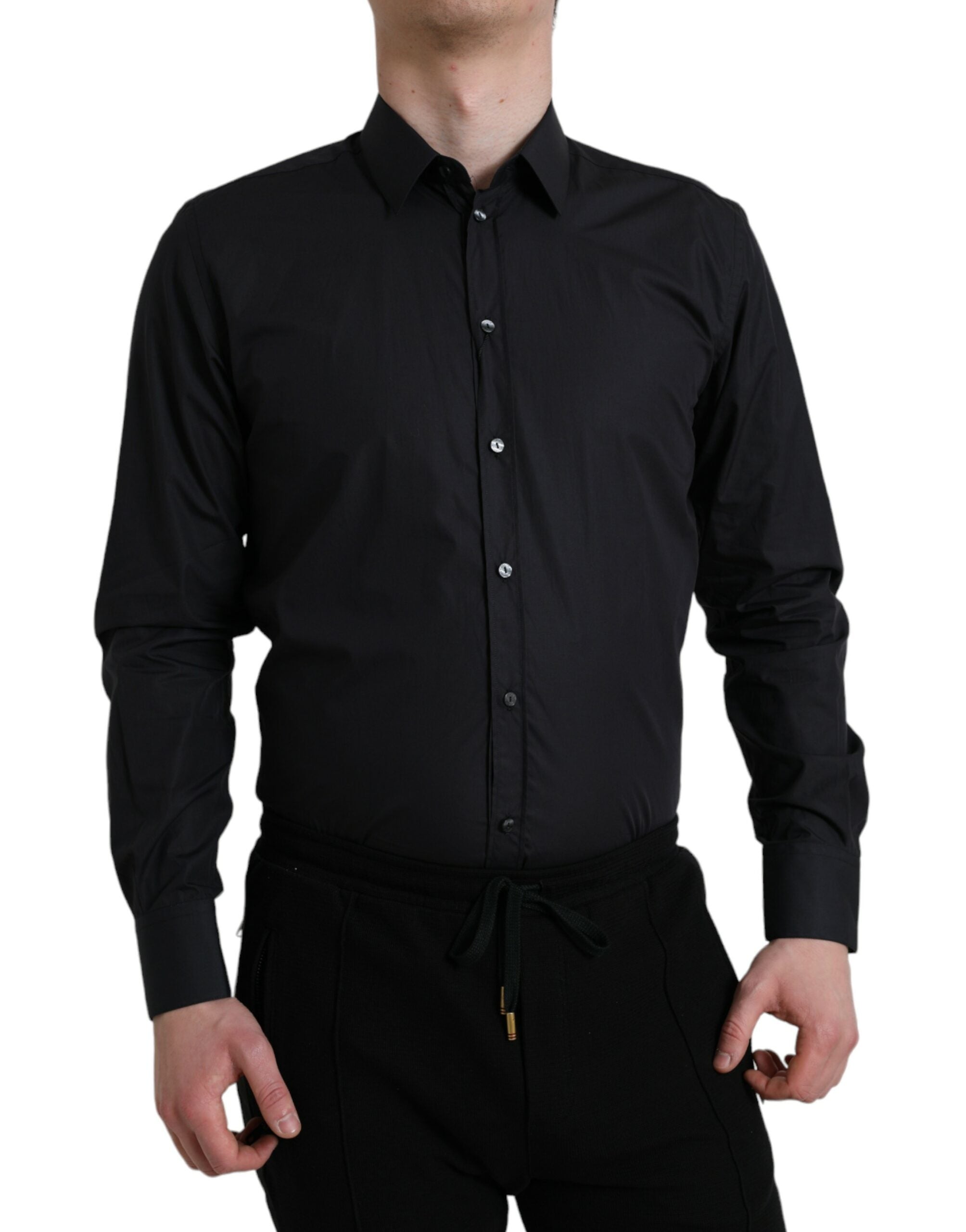 Navy Blue Cotton Collared Formal Dress Shirt - ventzia