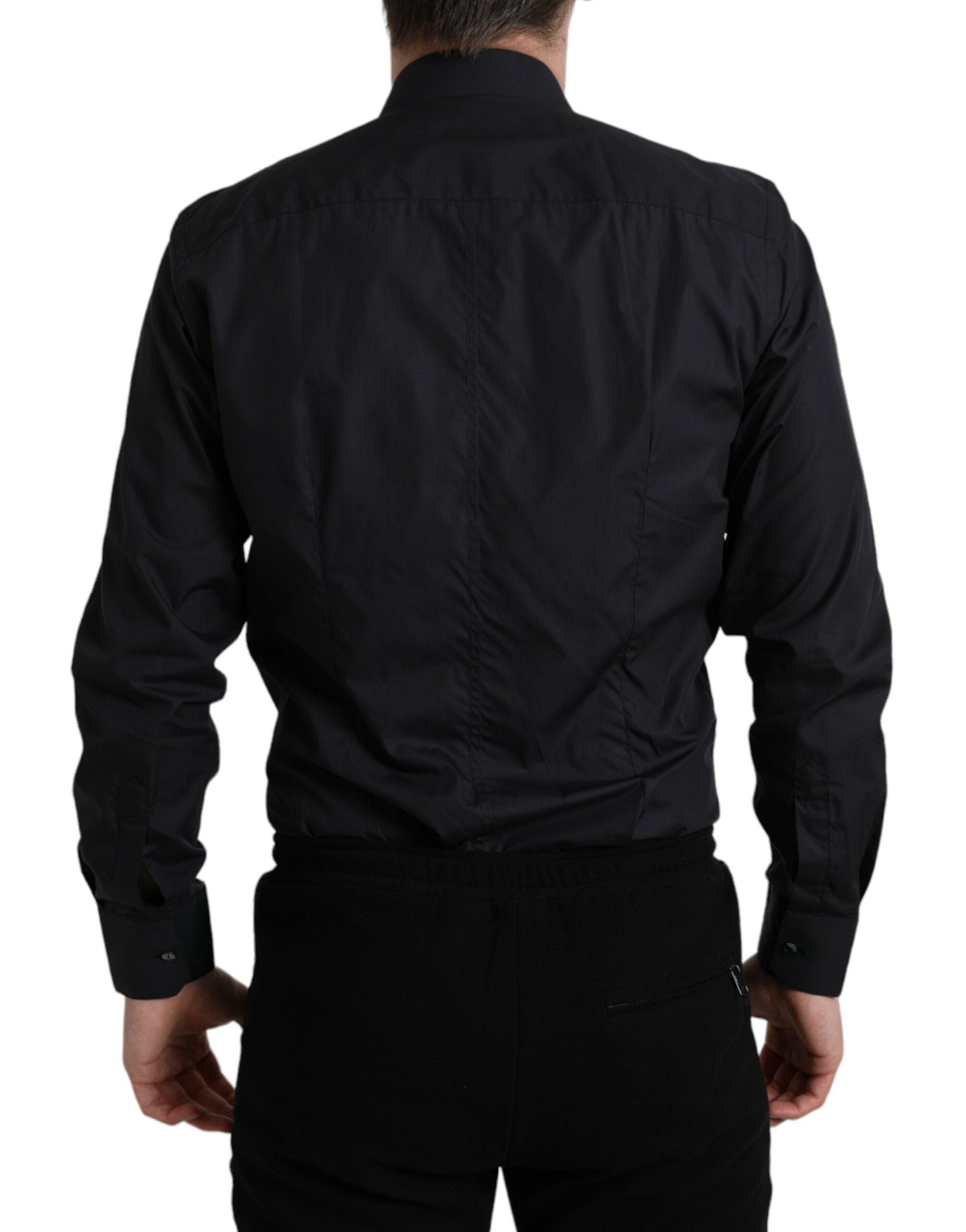 Navy Blue Cotton Collared Formal Dress Shirt - ventzia