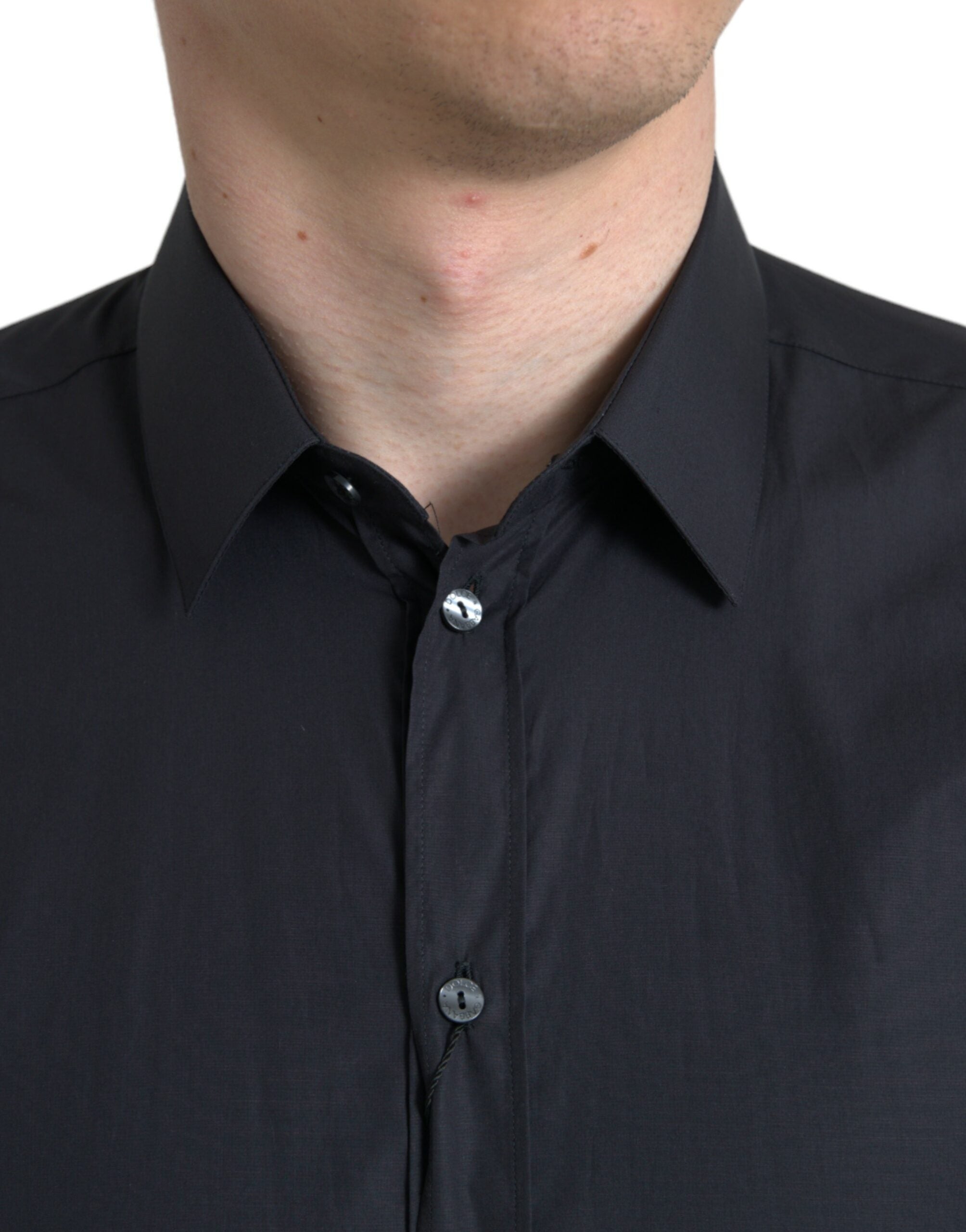 Navy Blue Cotton Collared Formal Dress Shirt - ventzia