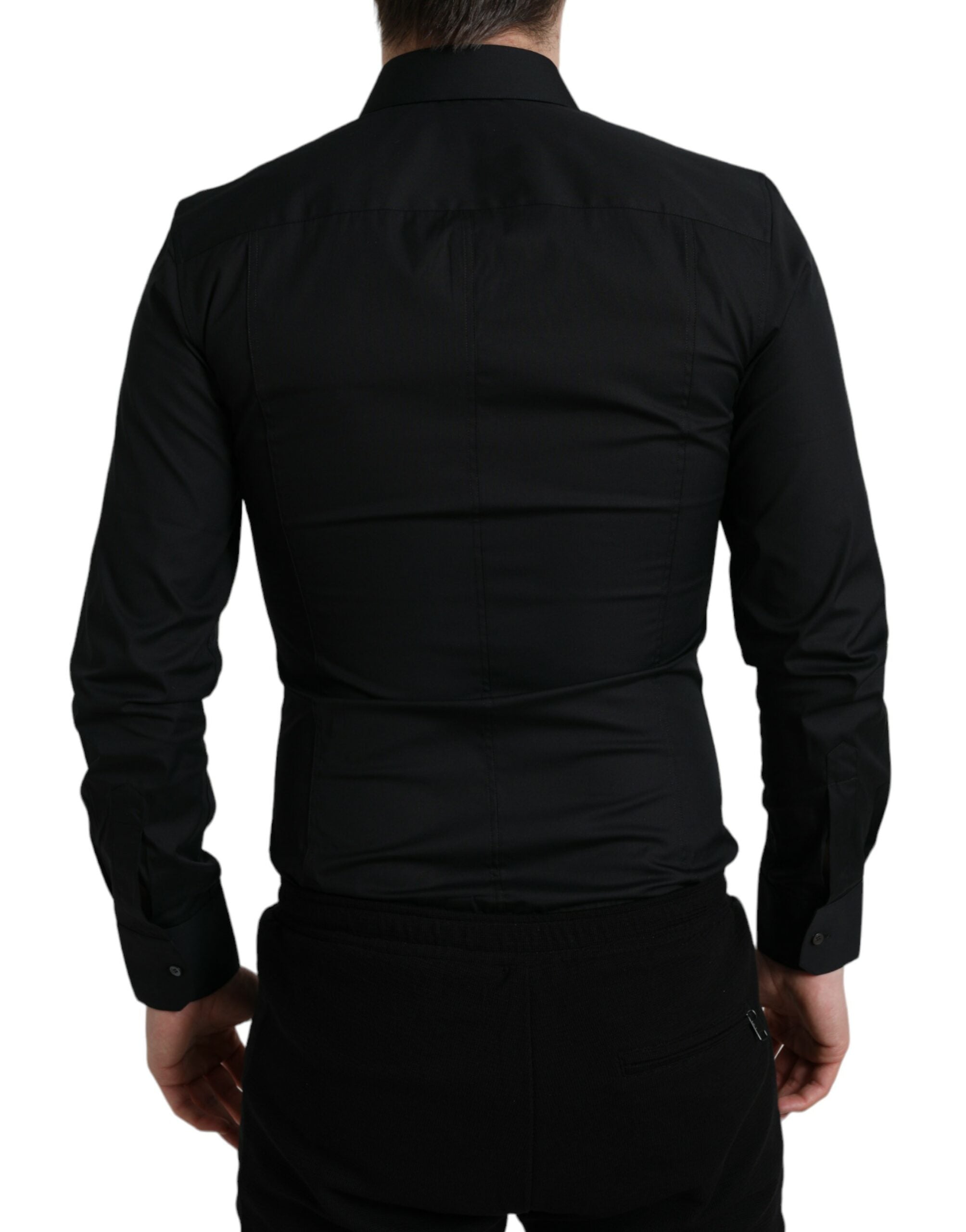 Black Cotton Stretch Slim Formal Dress Shirt - ventzia