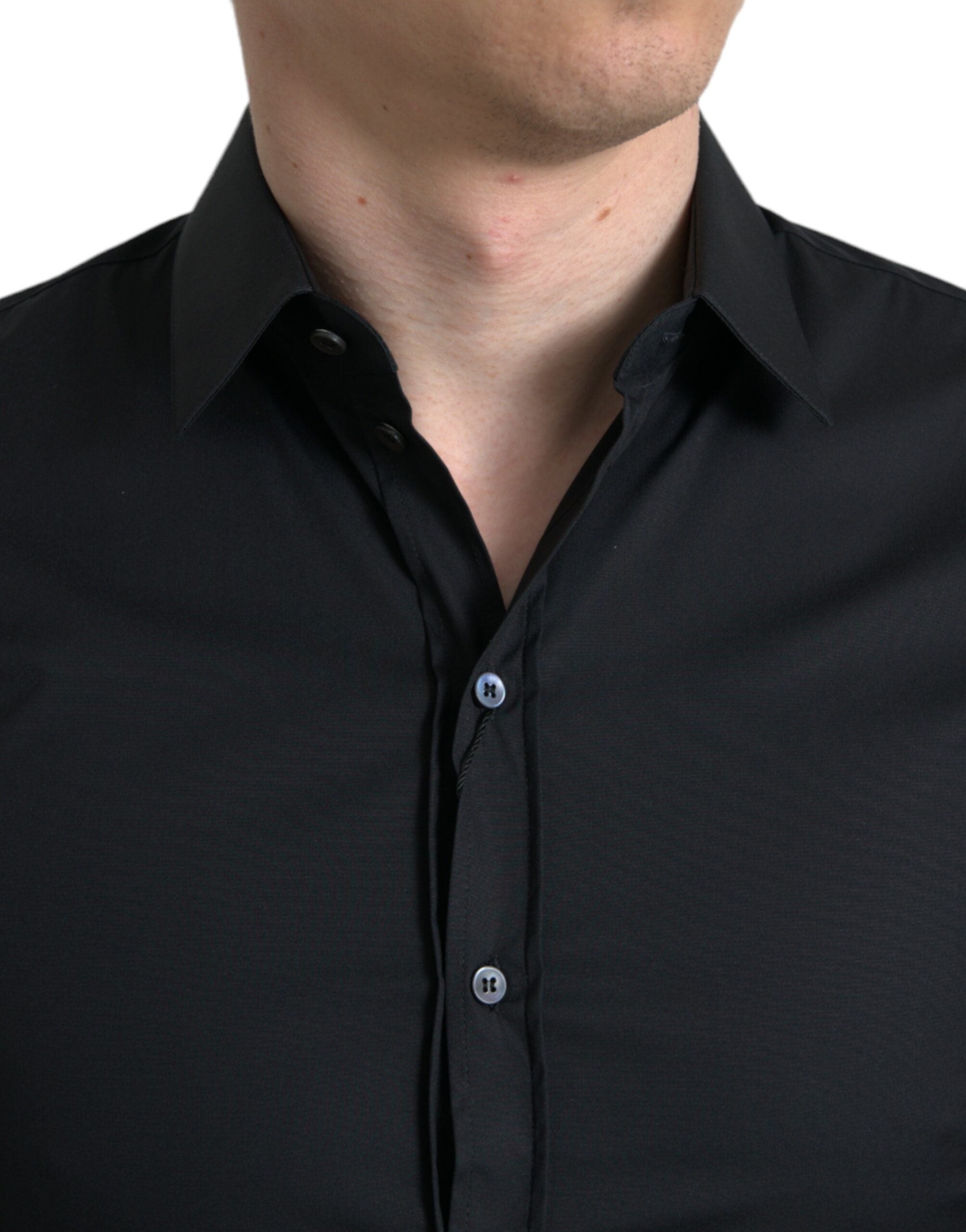 Black Cotton Stretch Slim Formal Dress Shirt - ventzia