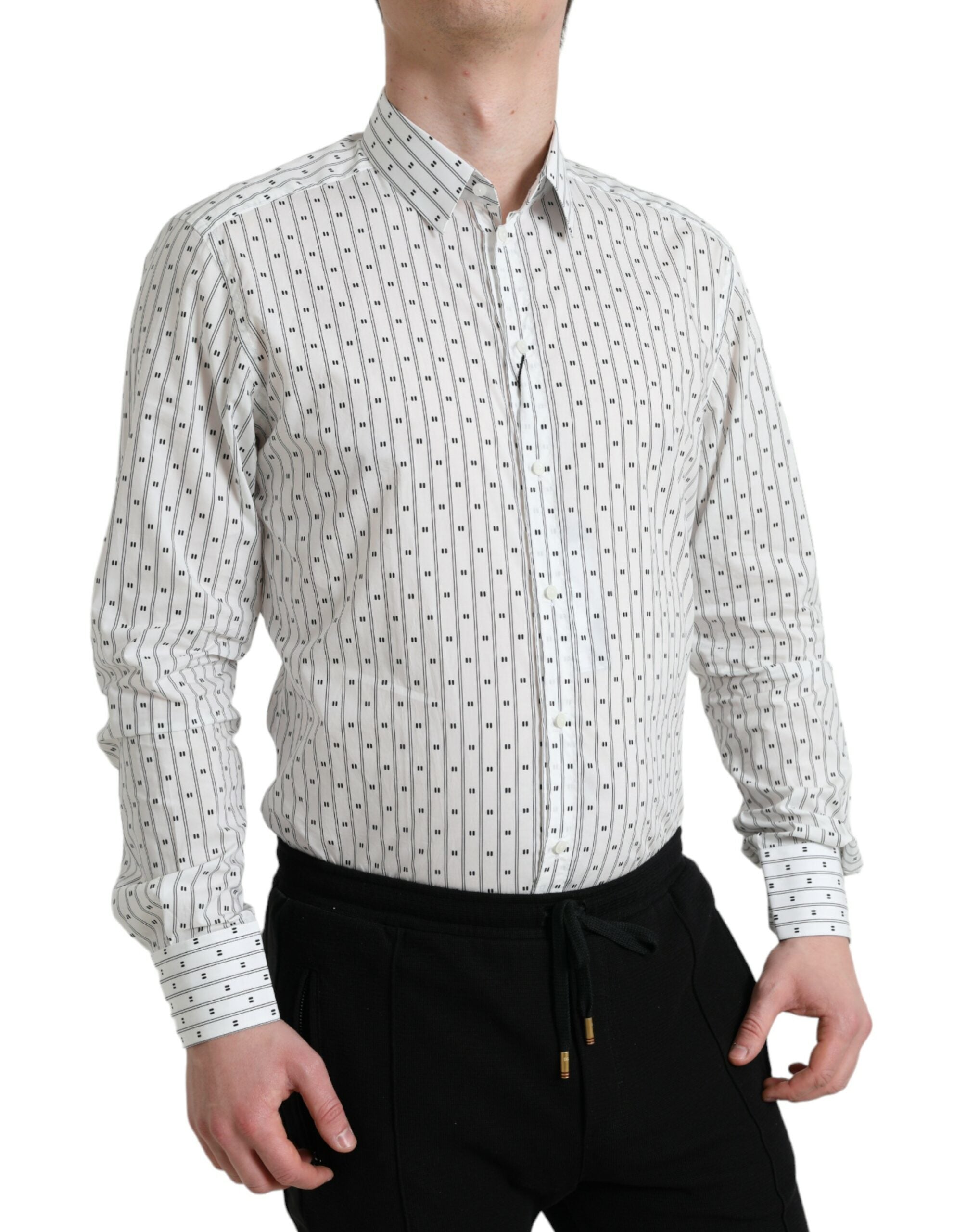 White Patterned Men GOLD Formal Dress Shirt - ventzia