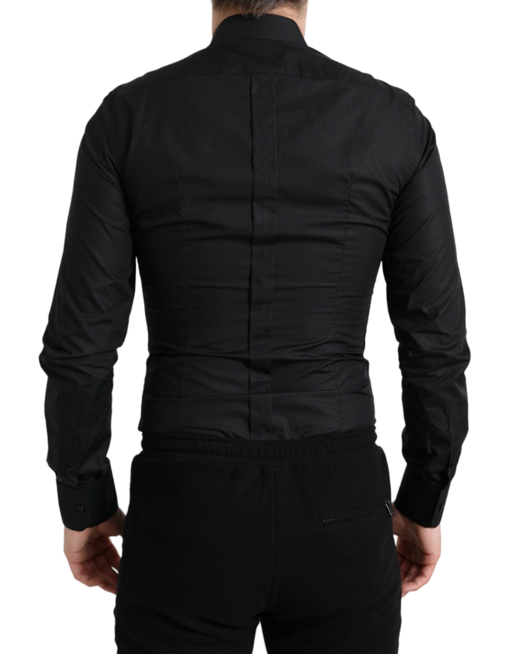 Black Cotton Logo Formal GOLD Dress Shirt - ventzia