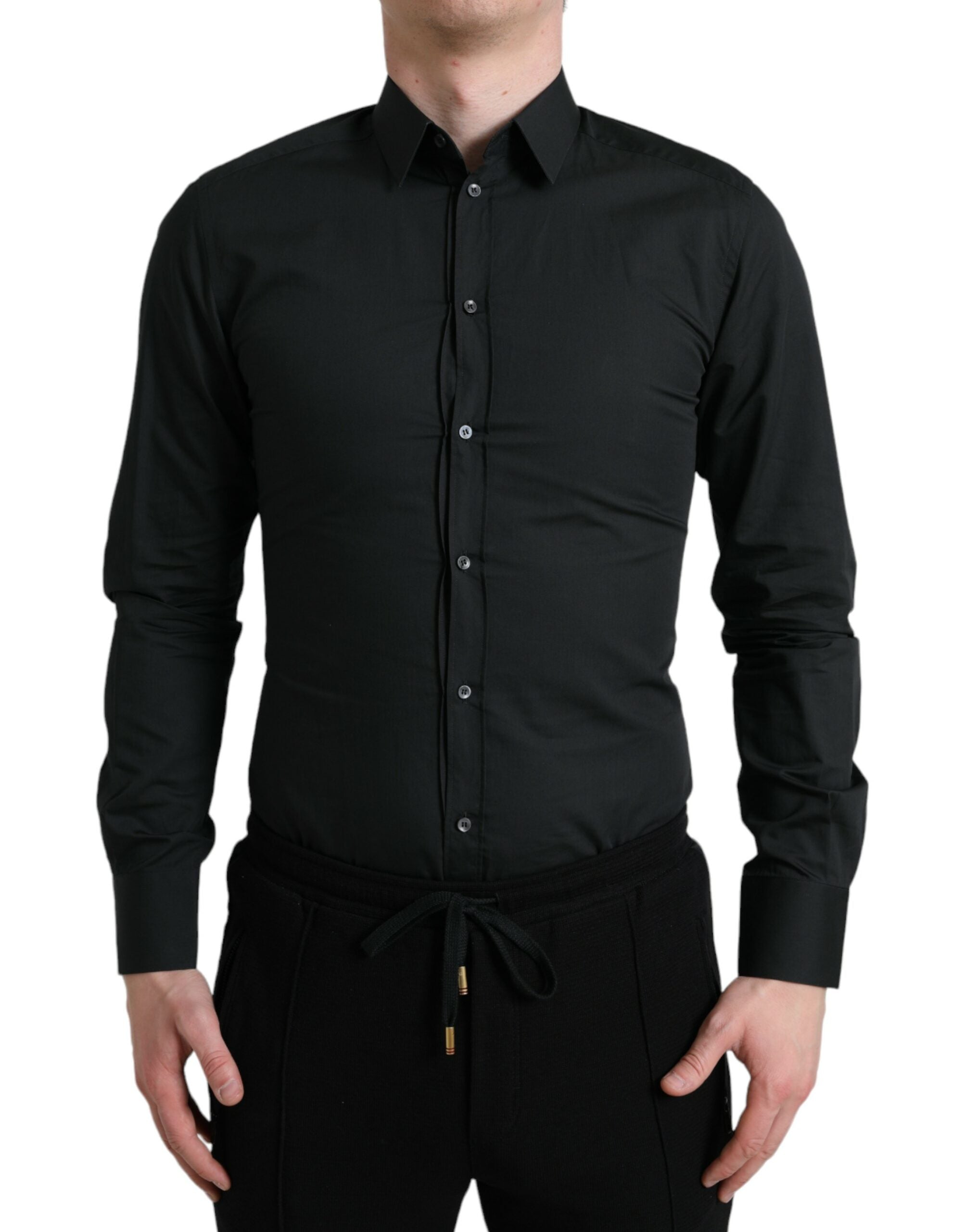 Black Cotton Silk Formal GOLD Dress Shirt - ventzia