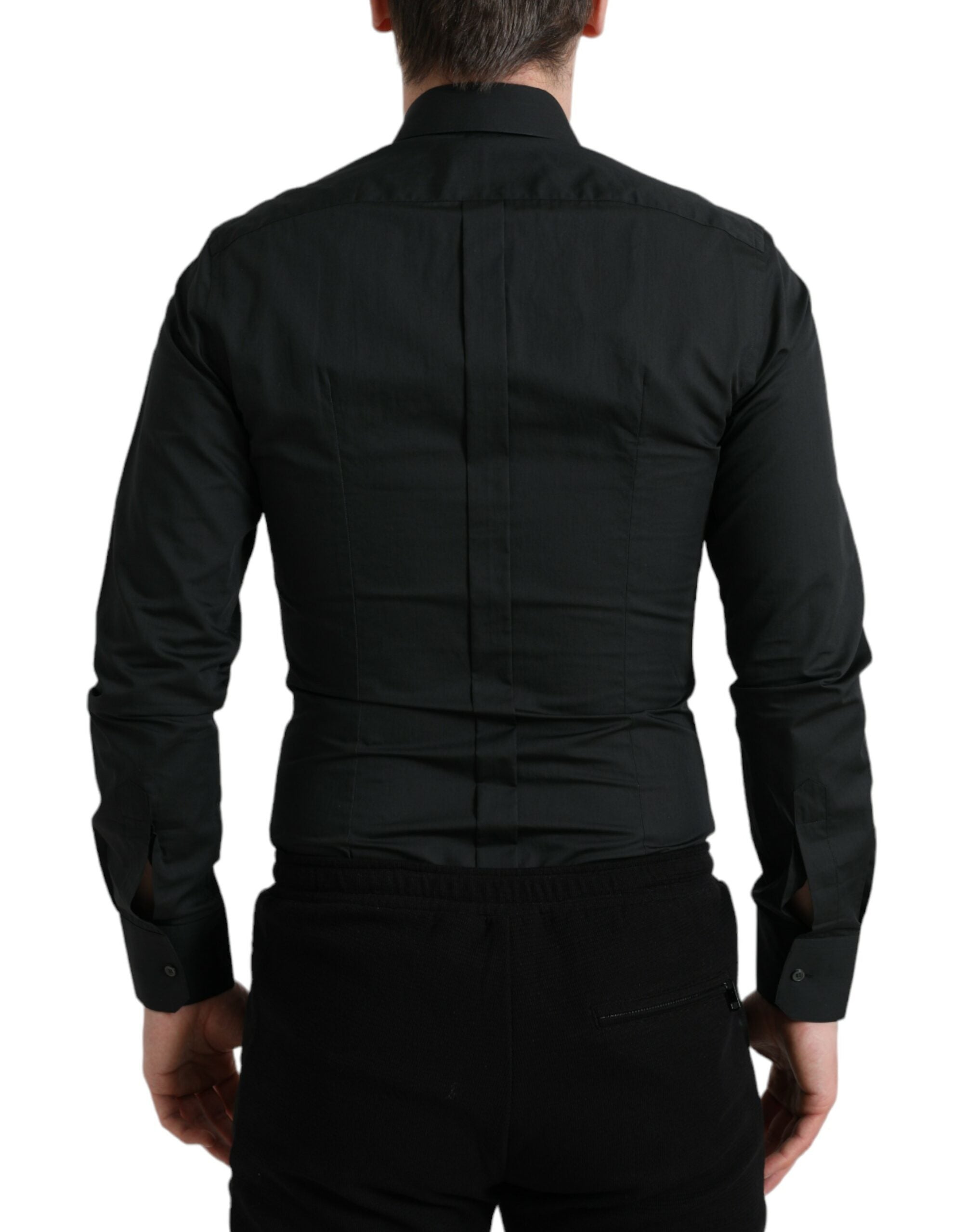 Black Cotton Silk Formal GOLD Dress Shirt - ventzia