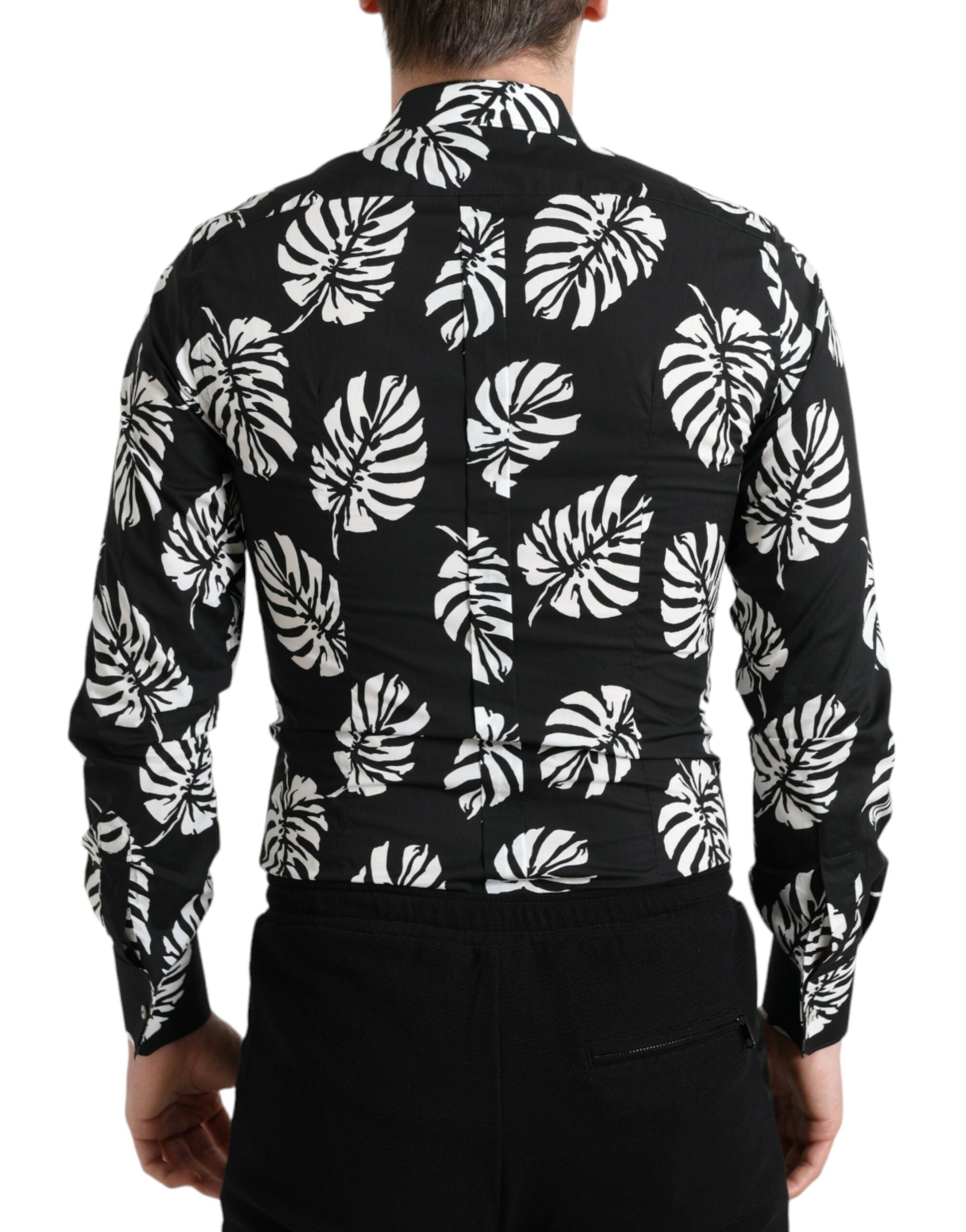 Black Leaf Cotton Men Formal GOLD Dress Shirt - ventzia