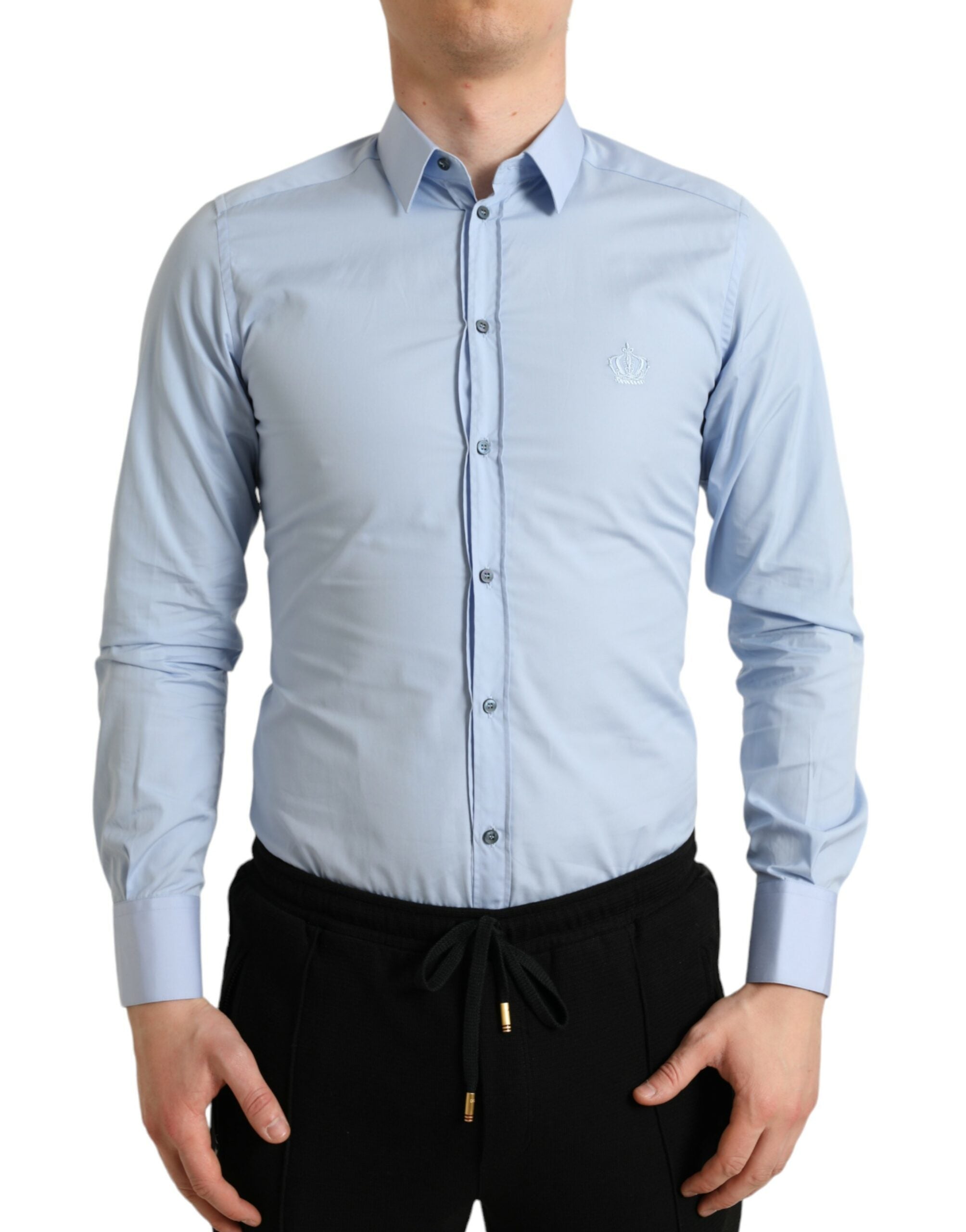 Sky Blue Cotton Men Formal GOLD Dress Shirt - ventzia