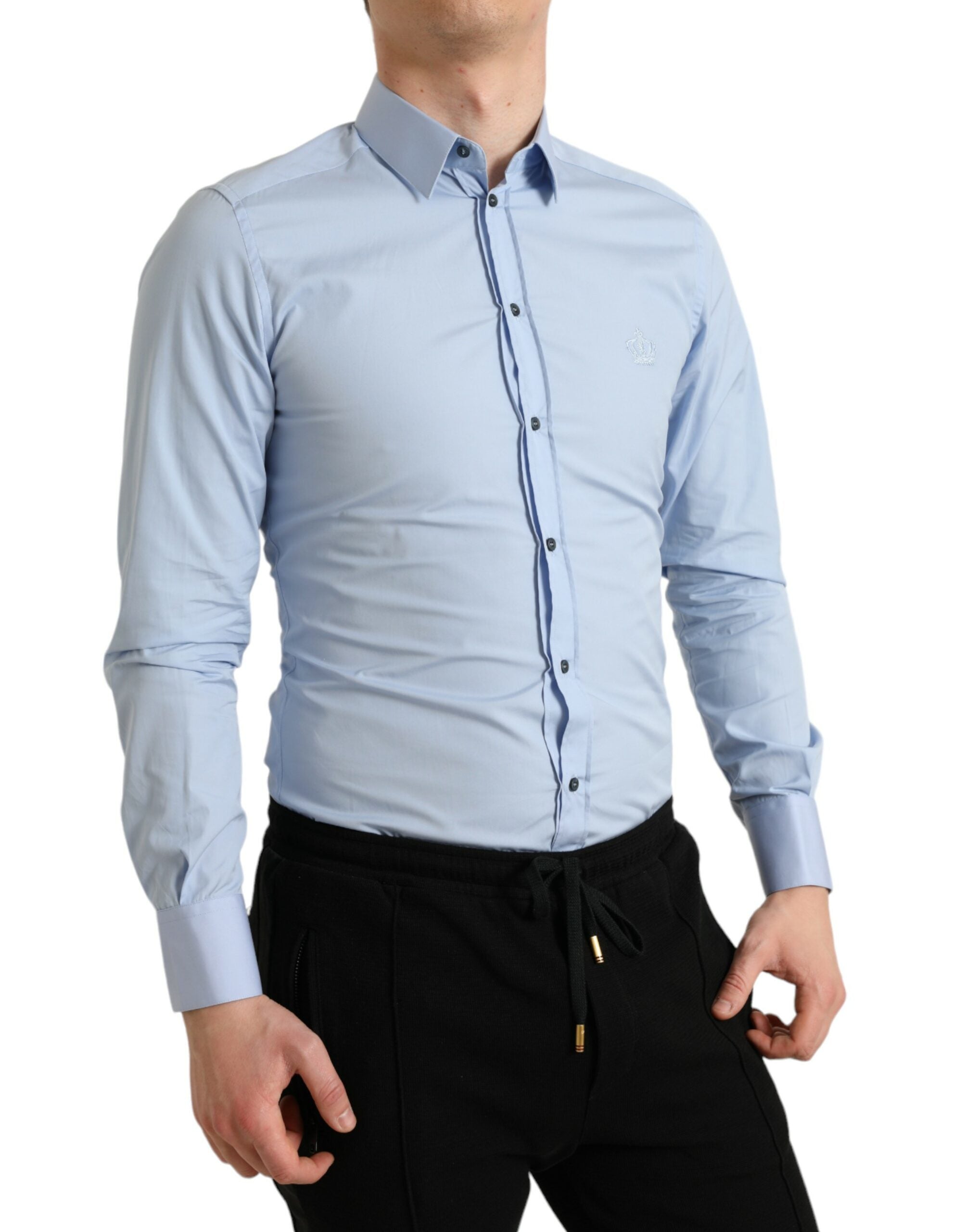 Sky Blue Cotton Men Formal GOLD Dress Shirt - ventzia