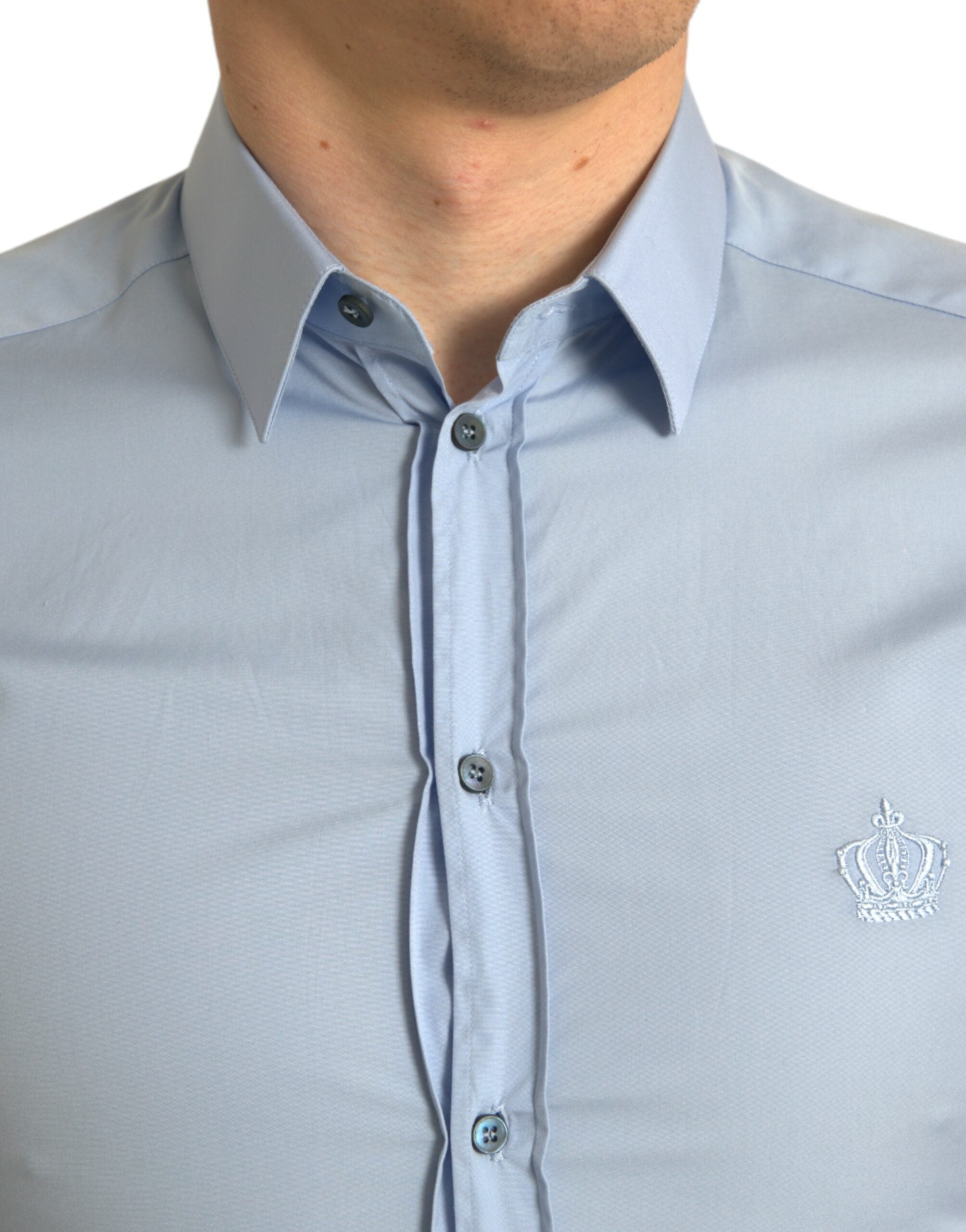 Sky Blue Cotton Men Formal GOLD Dress Shirt - ventzia