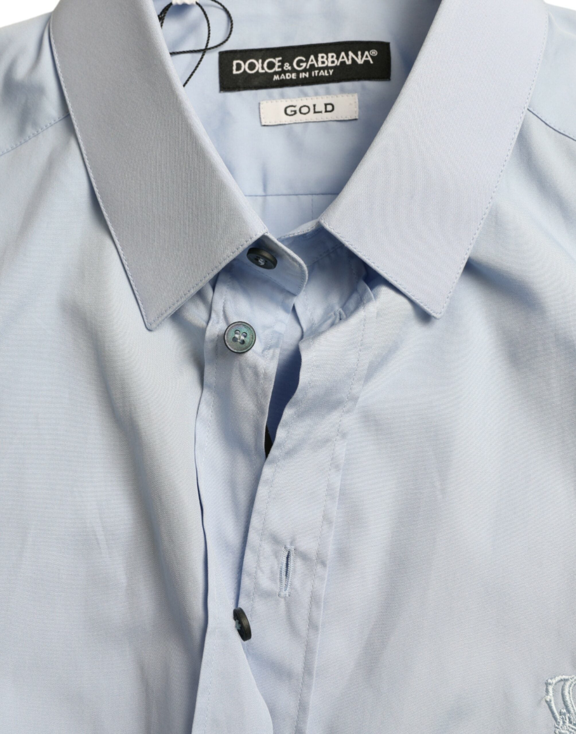 Sky Blue Cotton Men Formal GOLD Dress Shirt - ventzia