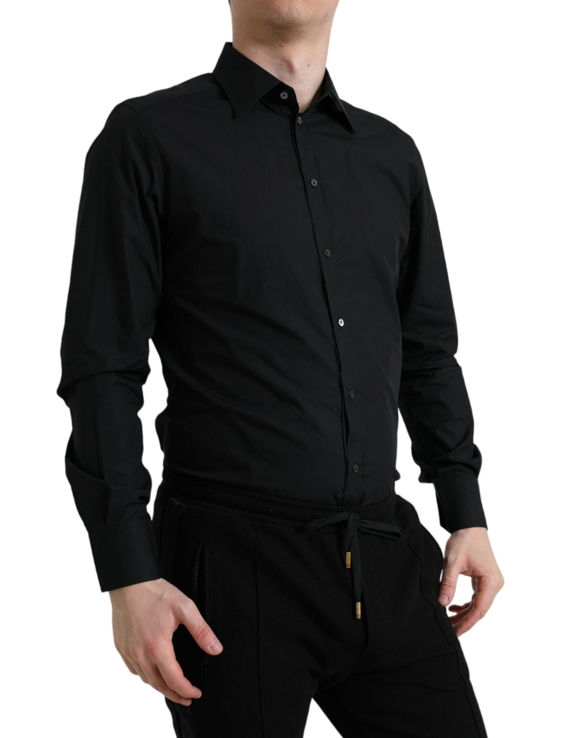 Black Cotton Men Formal GOLD Dress Shirt - ventzia
