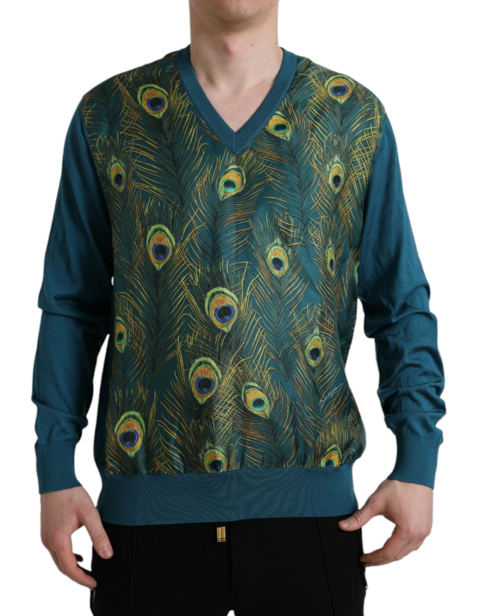 Green Peacock Feather Pullover Sweater - ventzia