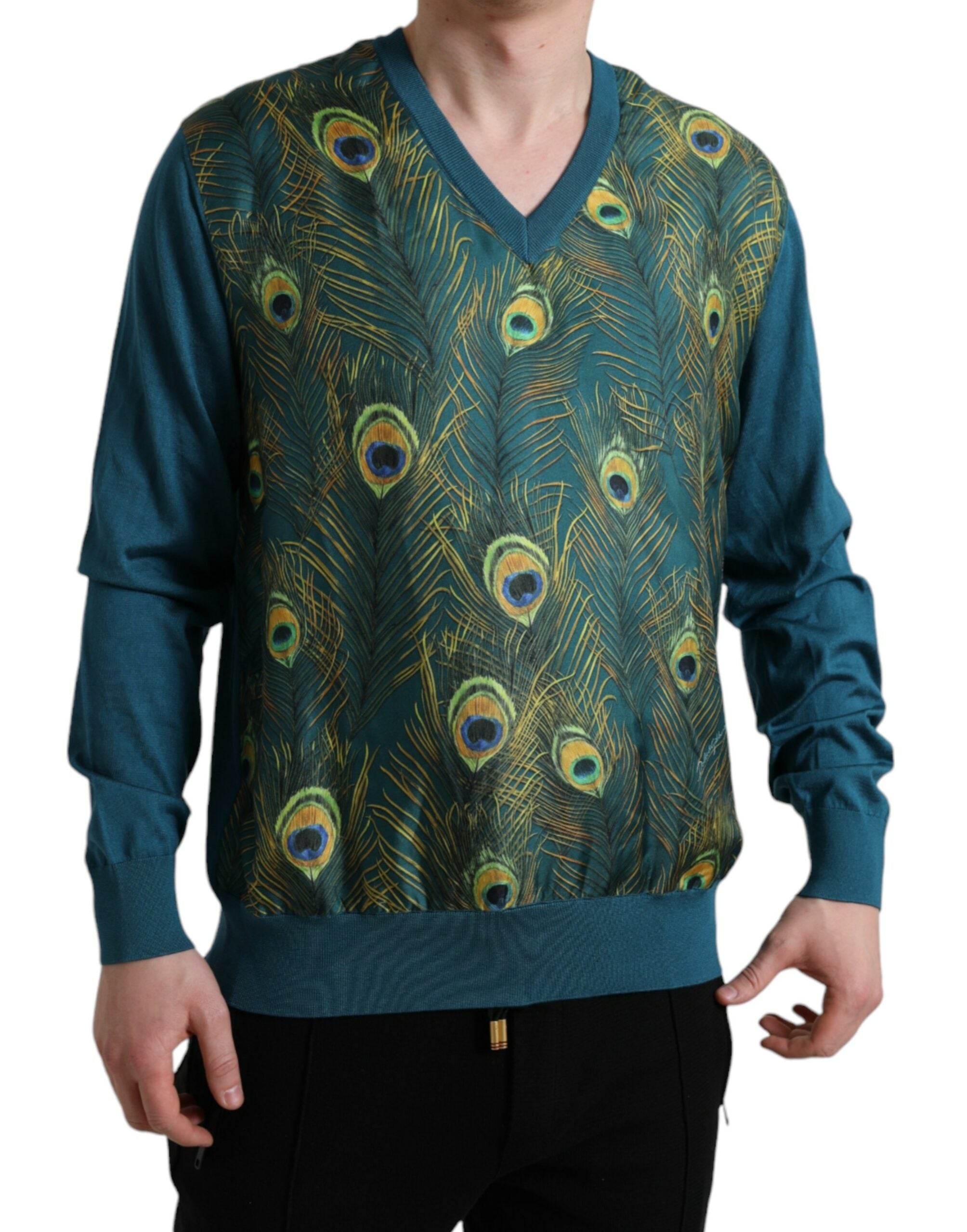 Green Peacock Feather Pullover Sweater - ventzia
