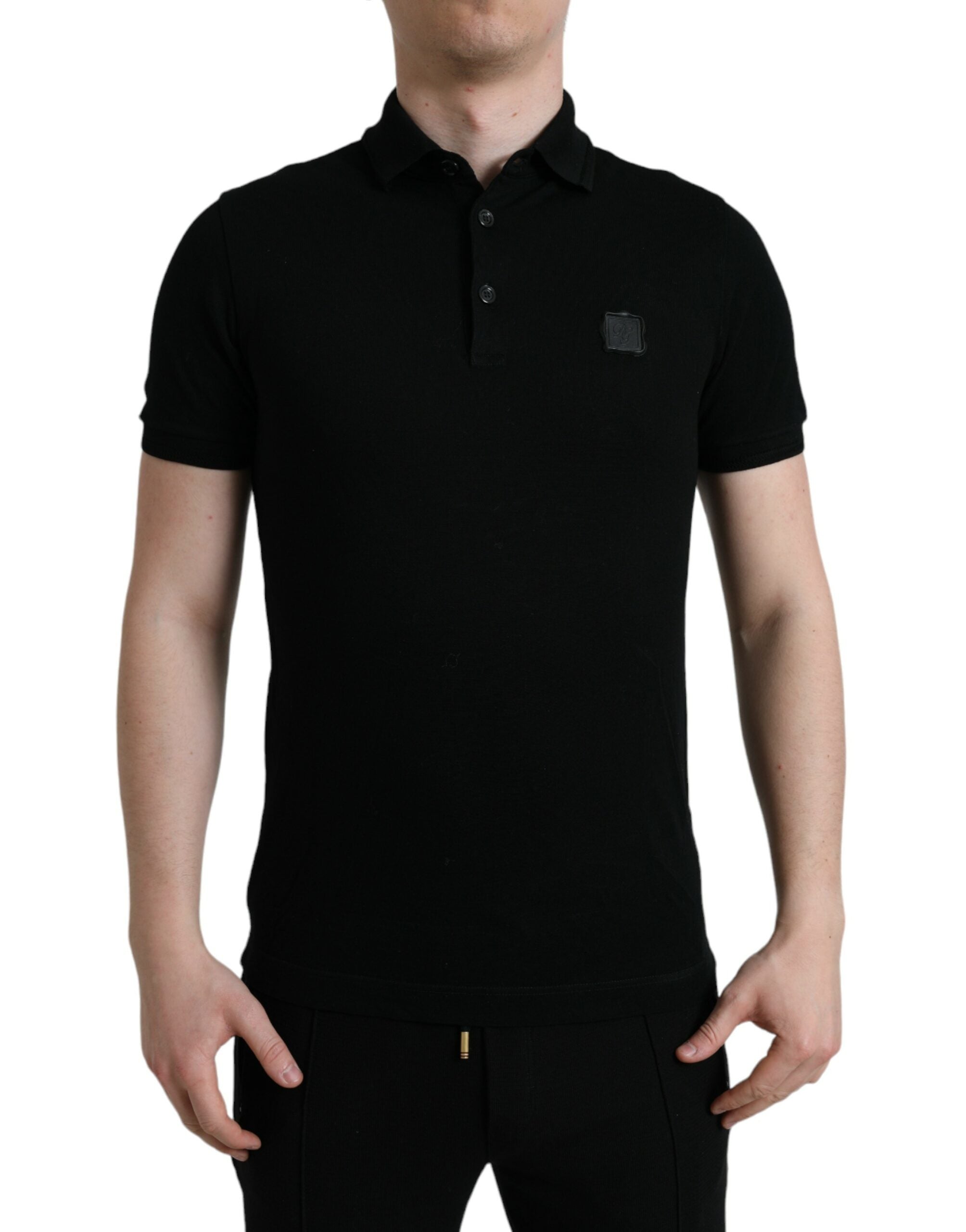 Black Logo Collared Short Sleeve T-shirt - ventzia