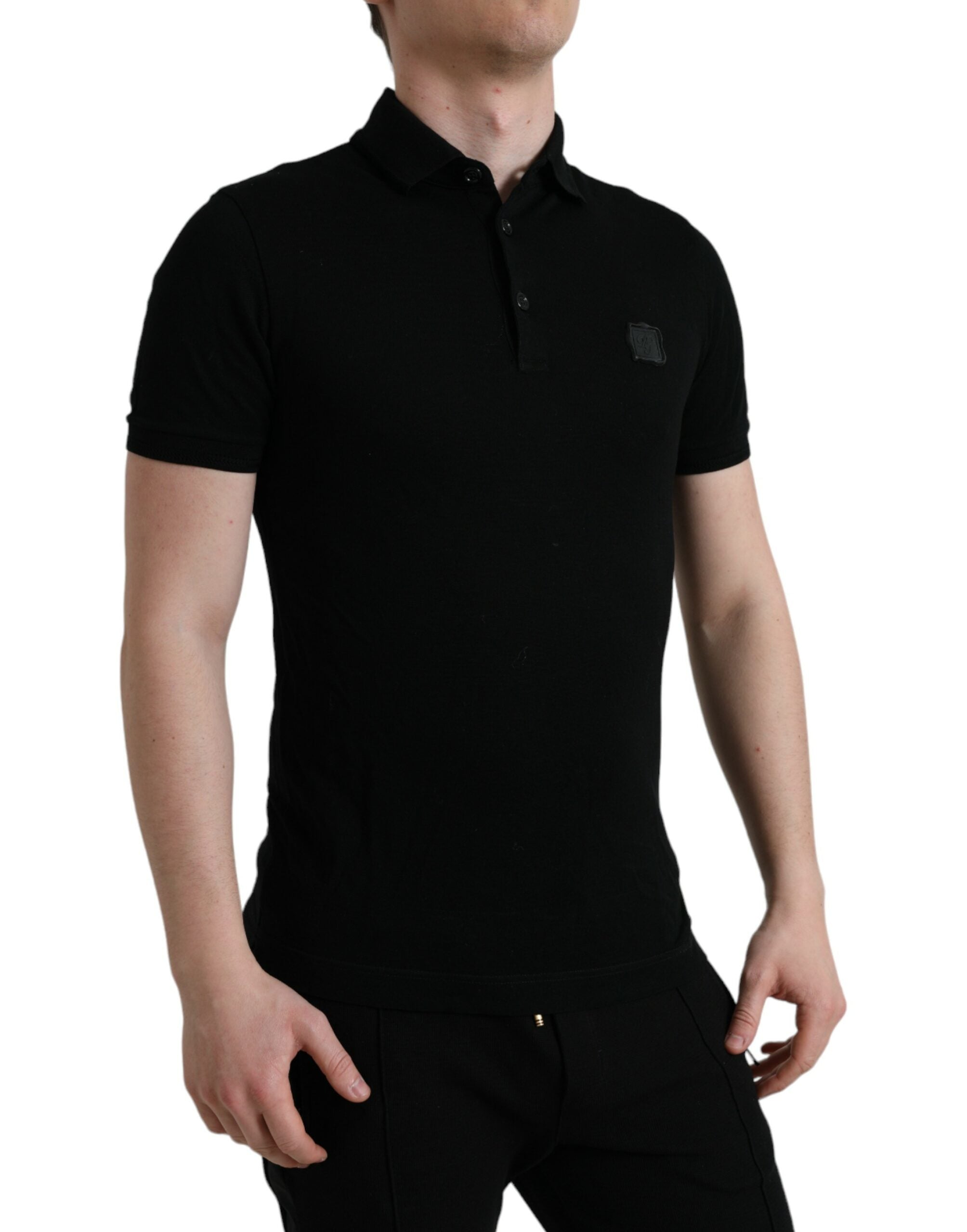 Black Logo Collared Short Sleeve T-shirt - ventzia