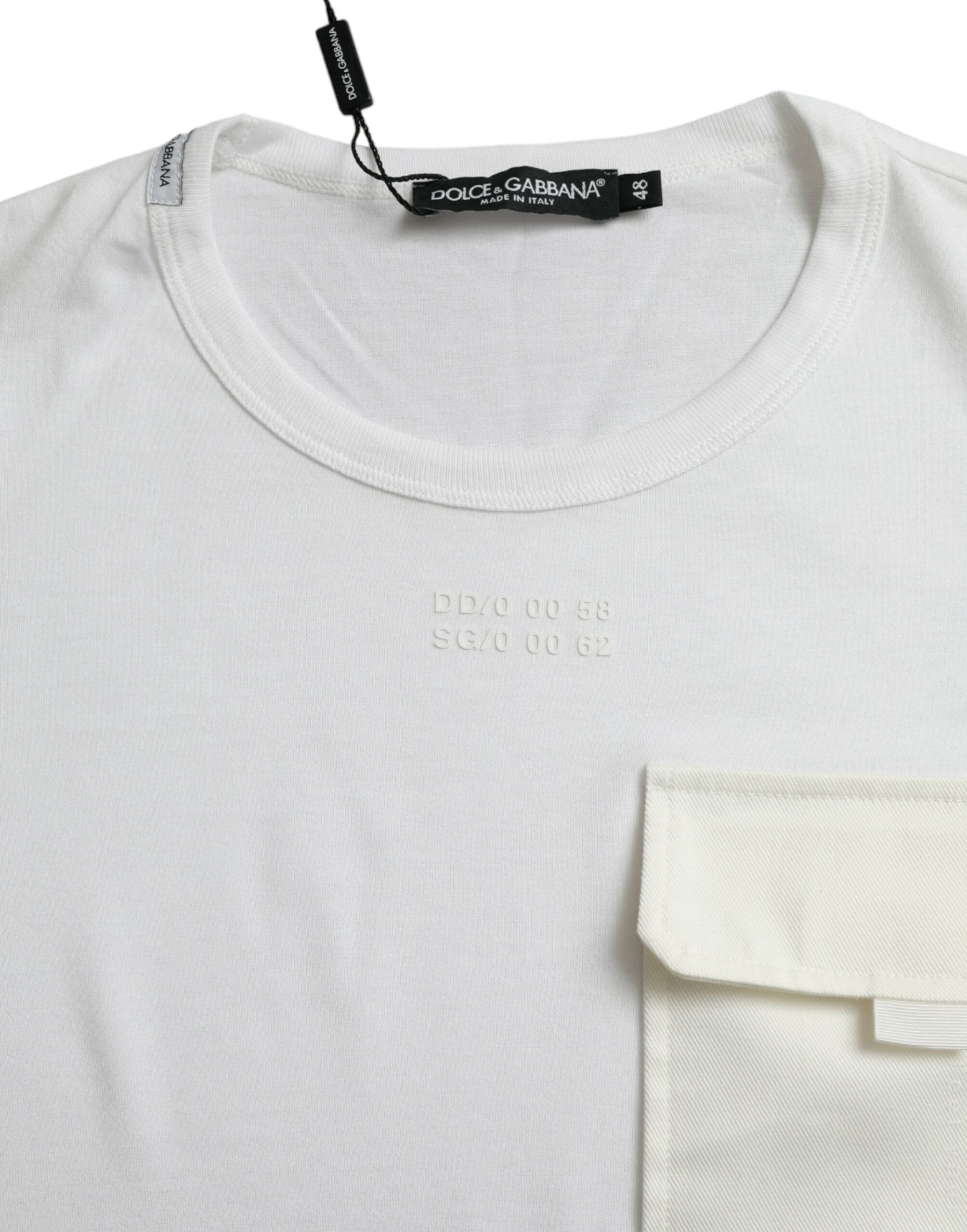 White Cotton Pocket Short Sleeves T-shirt - ventzia