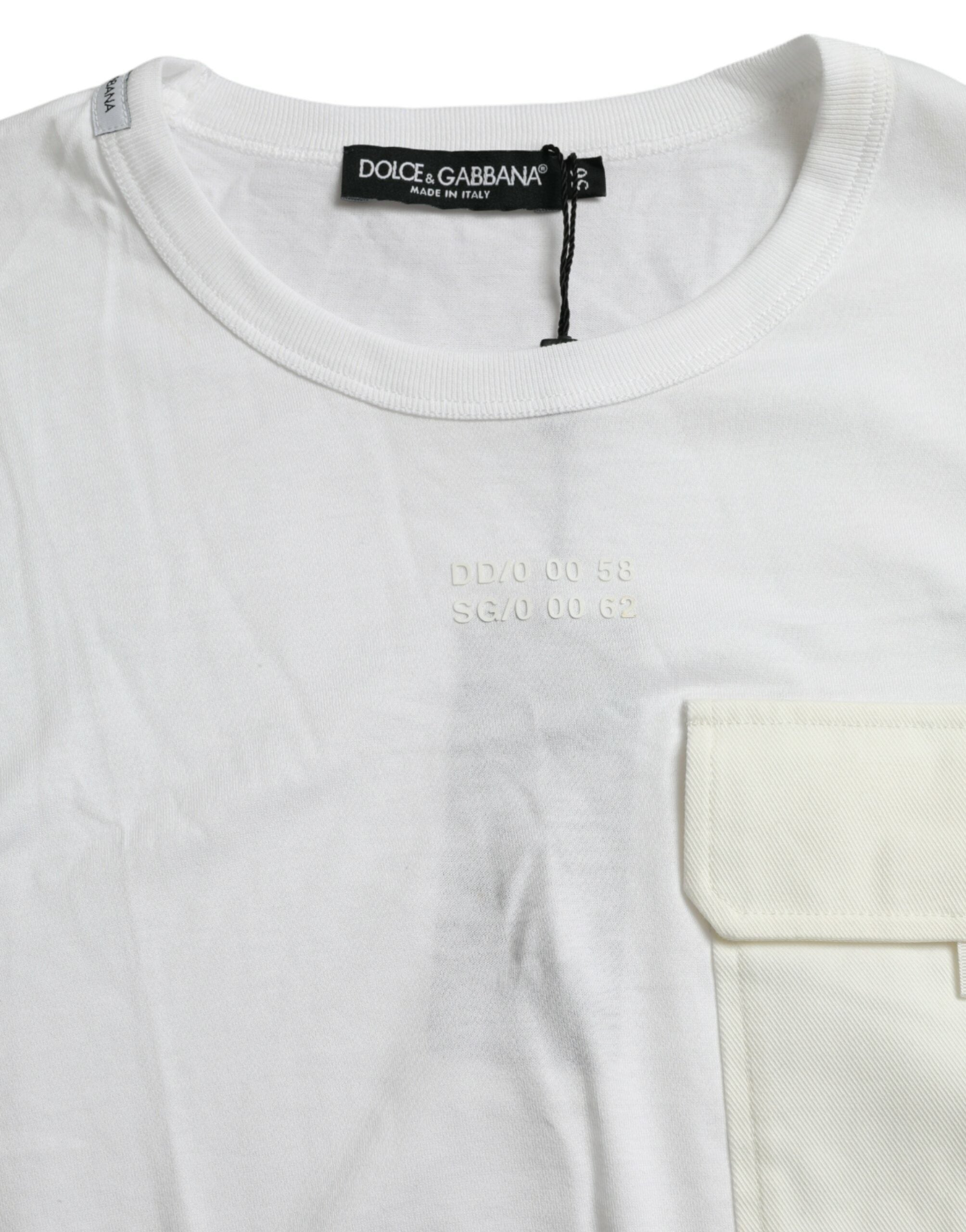 White Cotton Pocket Short Sleeves T-shirt - ventzia