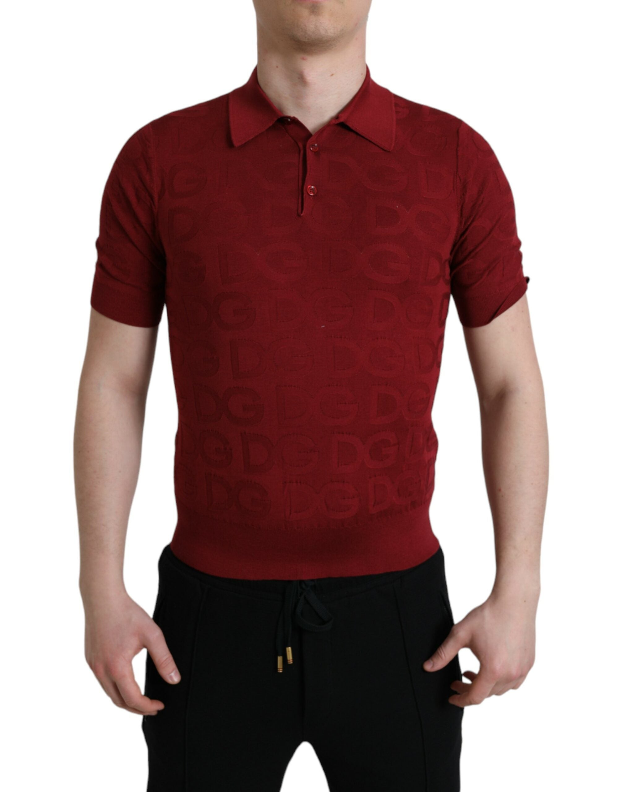 Maroon Collared Short Sleeve Silk T-shirt - ventzia