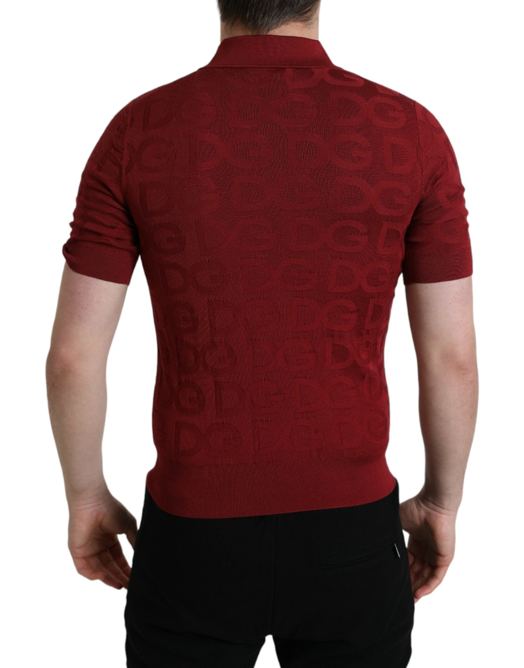 Maroon Collared Short Sleeve Silk T-shirt - ventzia