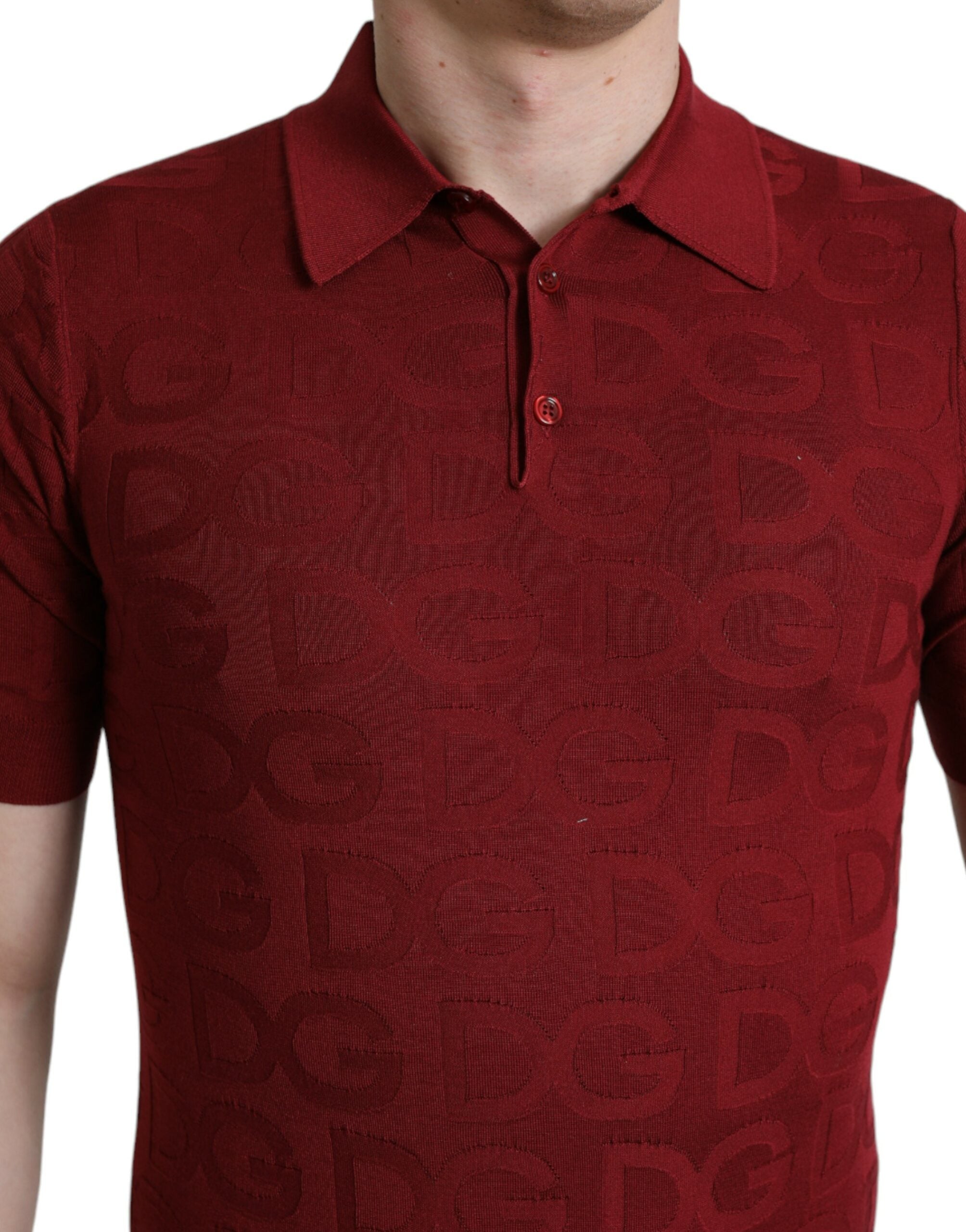 Maroon Collared Short Sleeve Silk T-shirt - ventzia