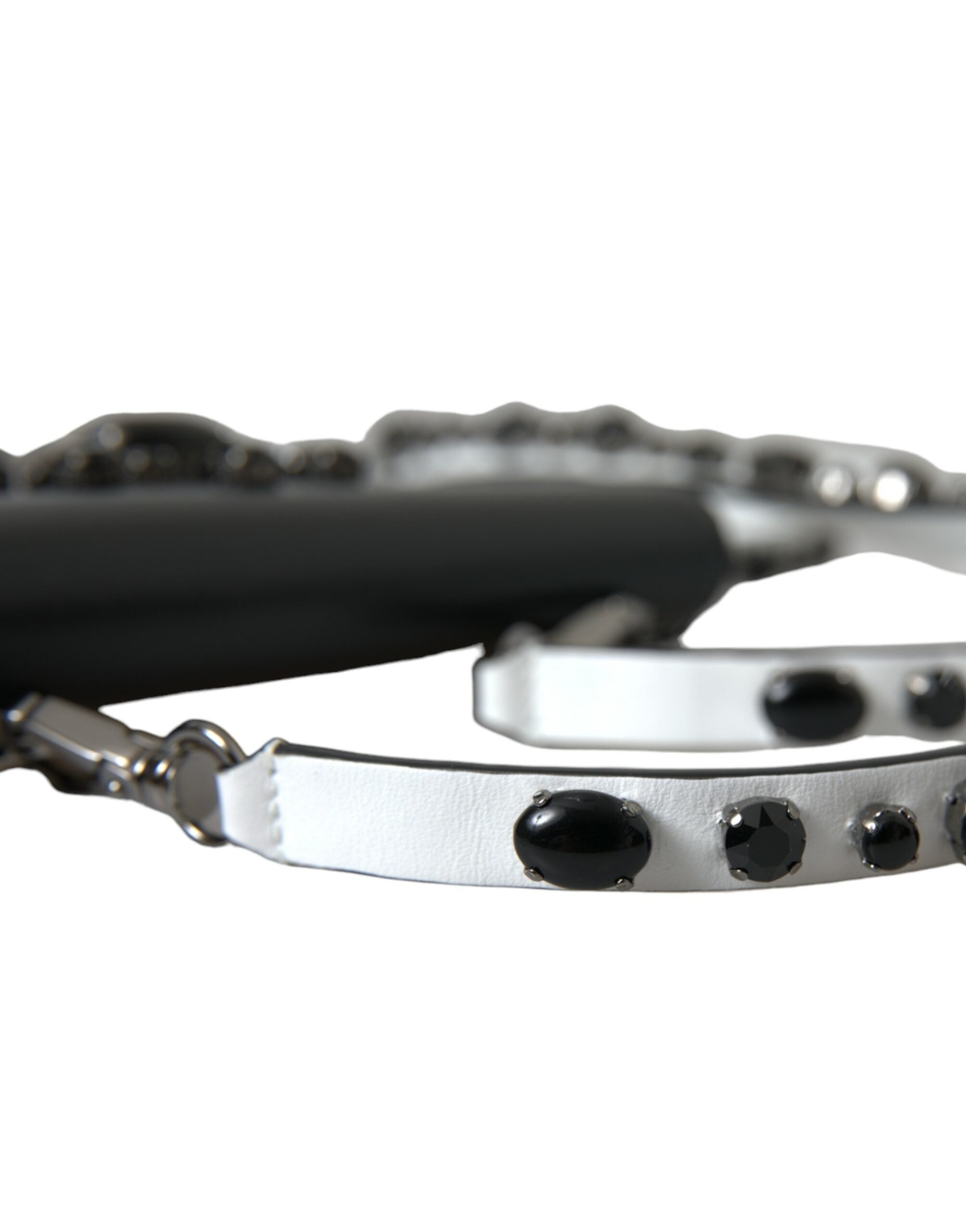 Black White Leather Crystal Embellished Cardholder Wallet - ventzia