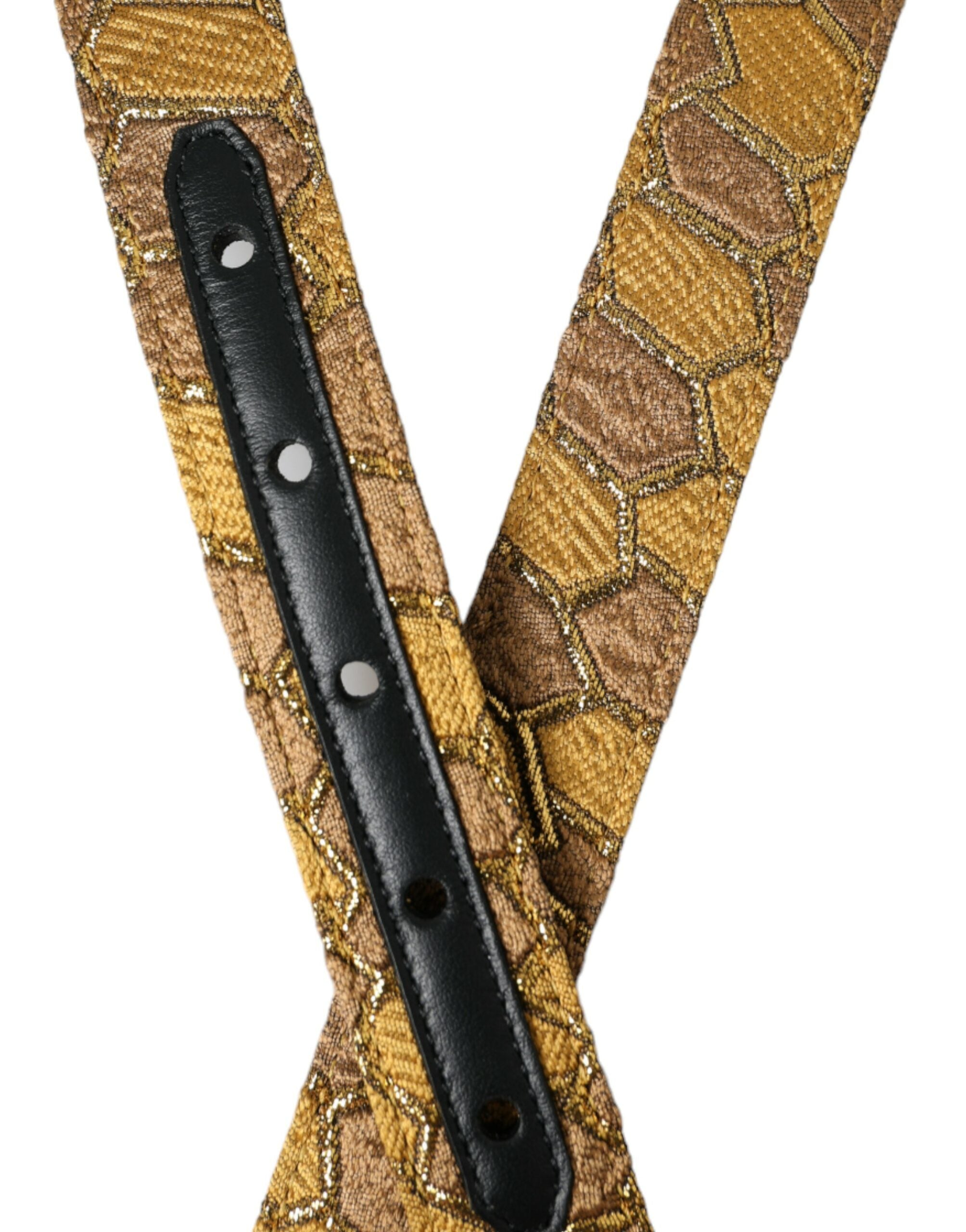 Gold Leather Jacquard Silver Metal Buckle Belt - ventzia