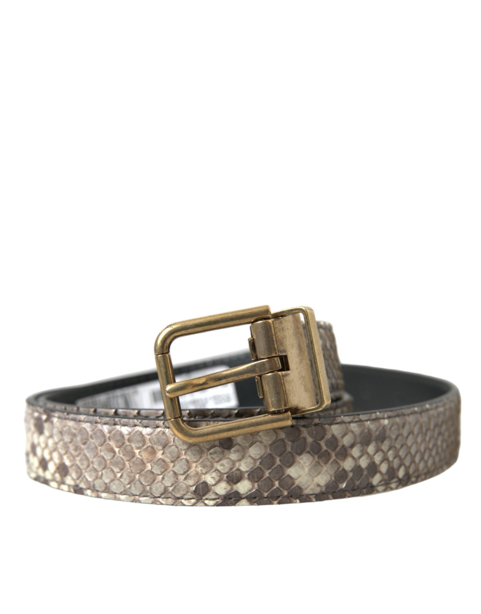 Brown Python Leather Gold Metal Buckle Belt - ventzia