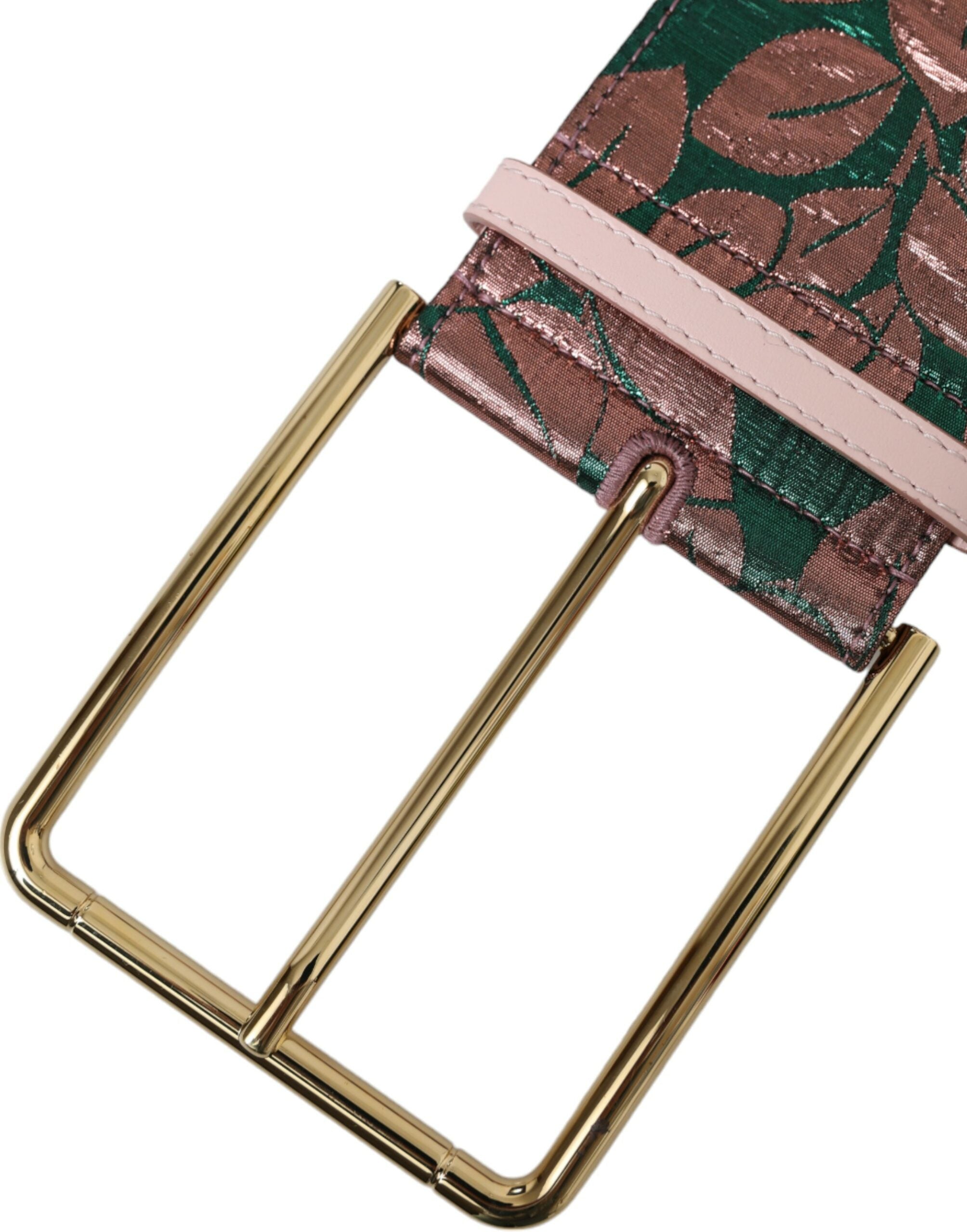 Multicolor Floral Jacquard Lurex Gold Buckle Belt - ventzia
