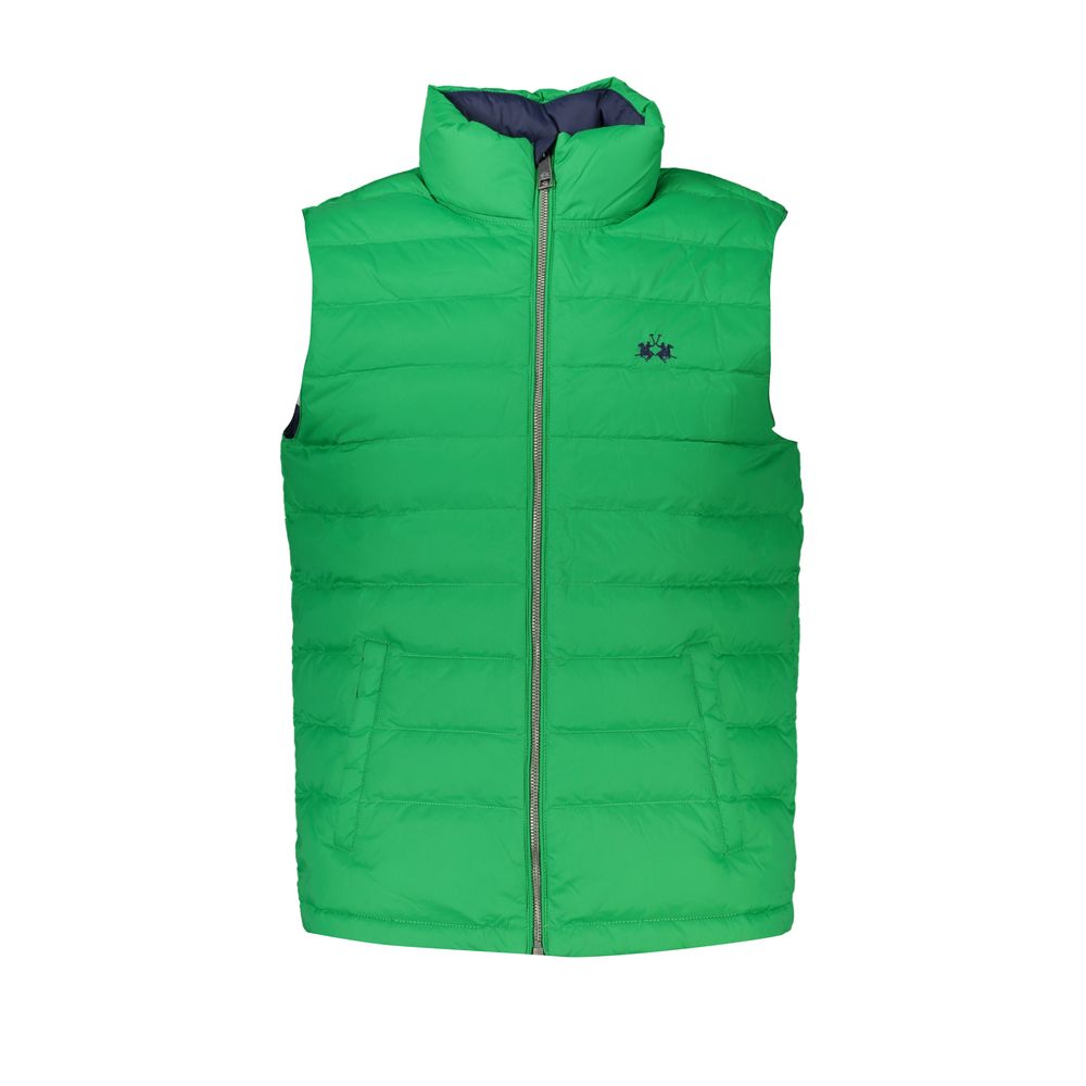 Sleek Sleeveless Green Jacket with Embroidery - ventzia