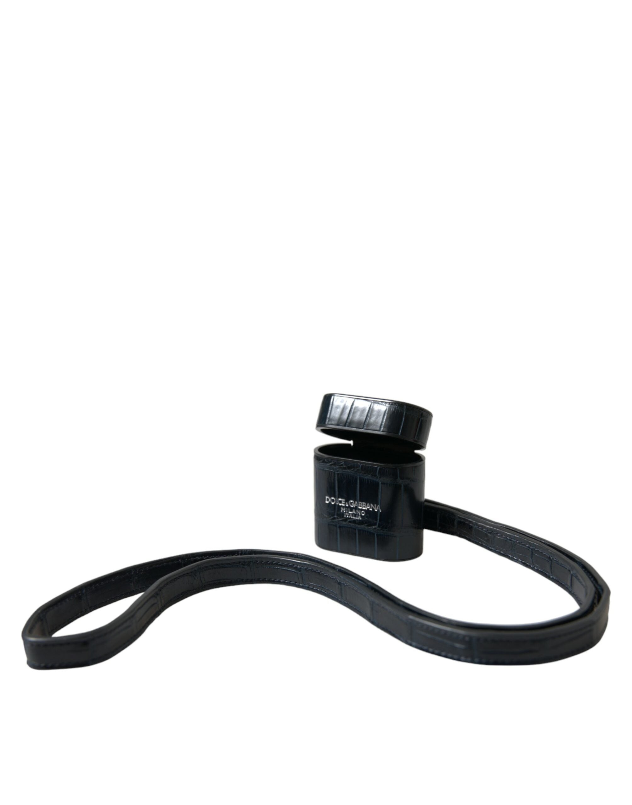 Black Crocodile Leather Silver Metal Logo Airpods Case - ventzia