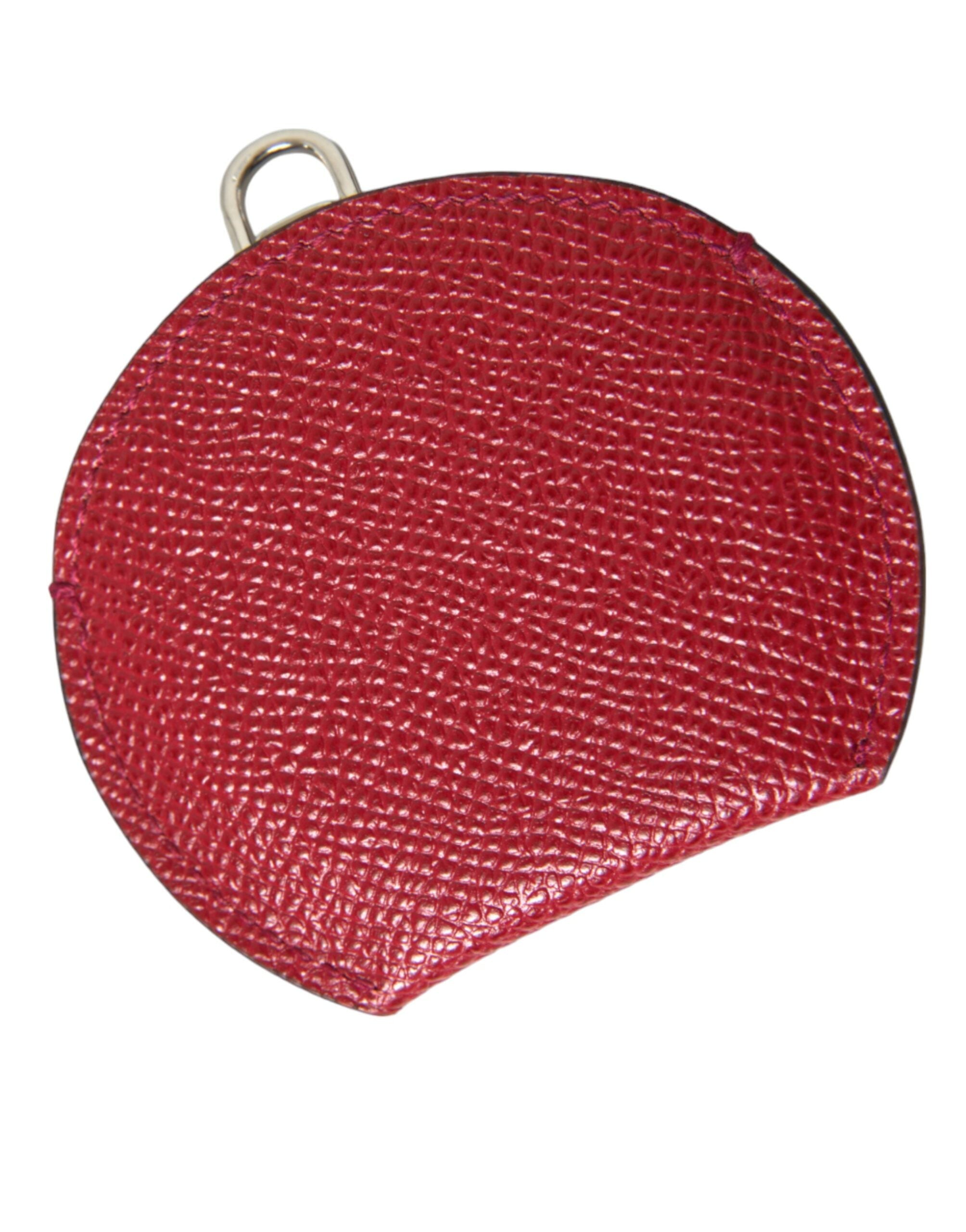 Red Calfskin Leather Round Logo Hand Mirror Holder - ventzia