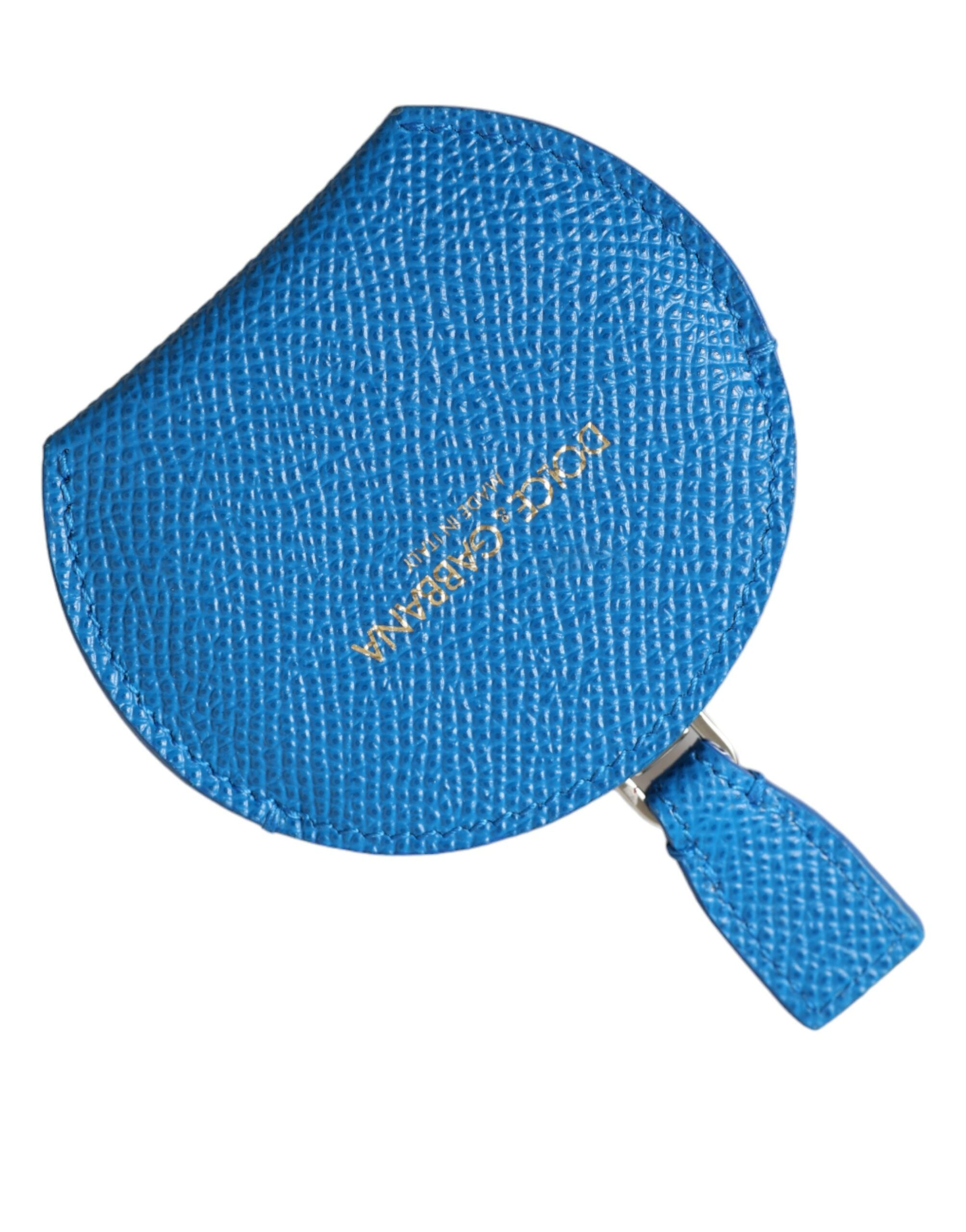 Blue Calfskin Leather Round Logo Hand Mirror Holder - ventzia