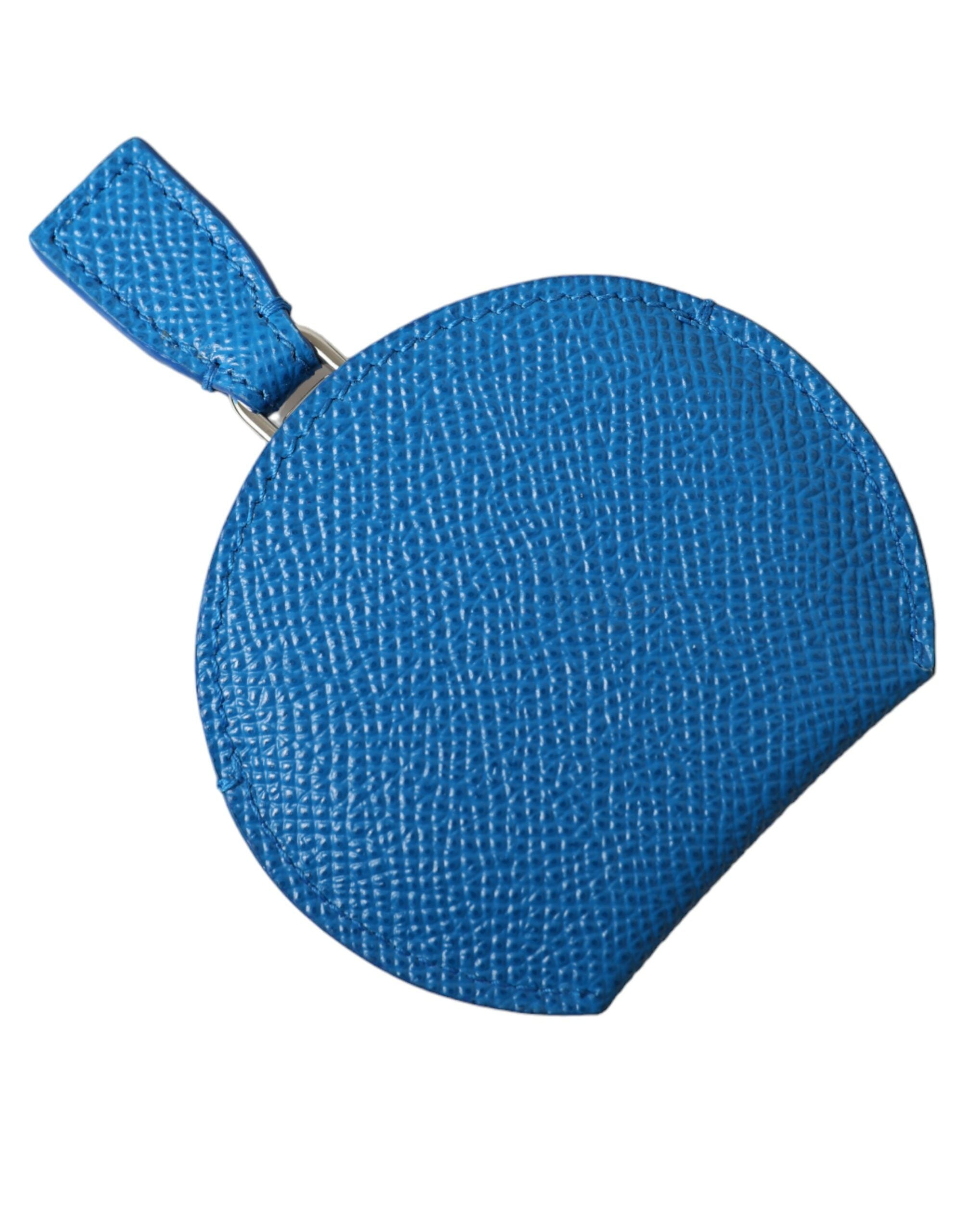 Blue Calfskin Leather Round Logo Hand Mirror Holder - ventzia