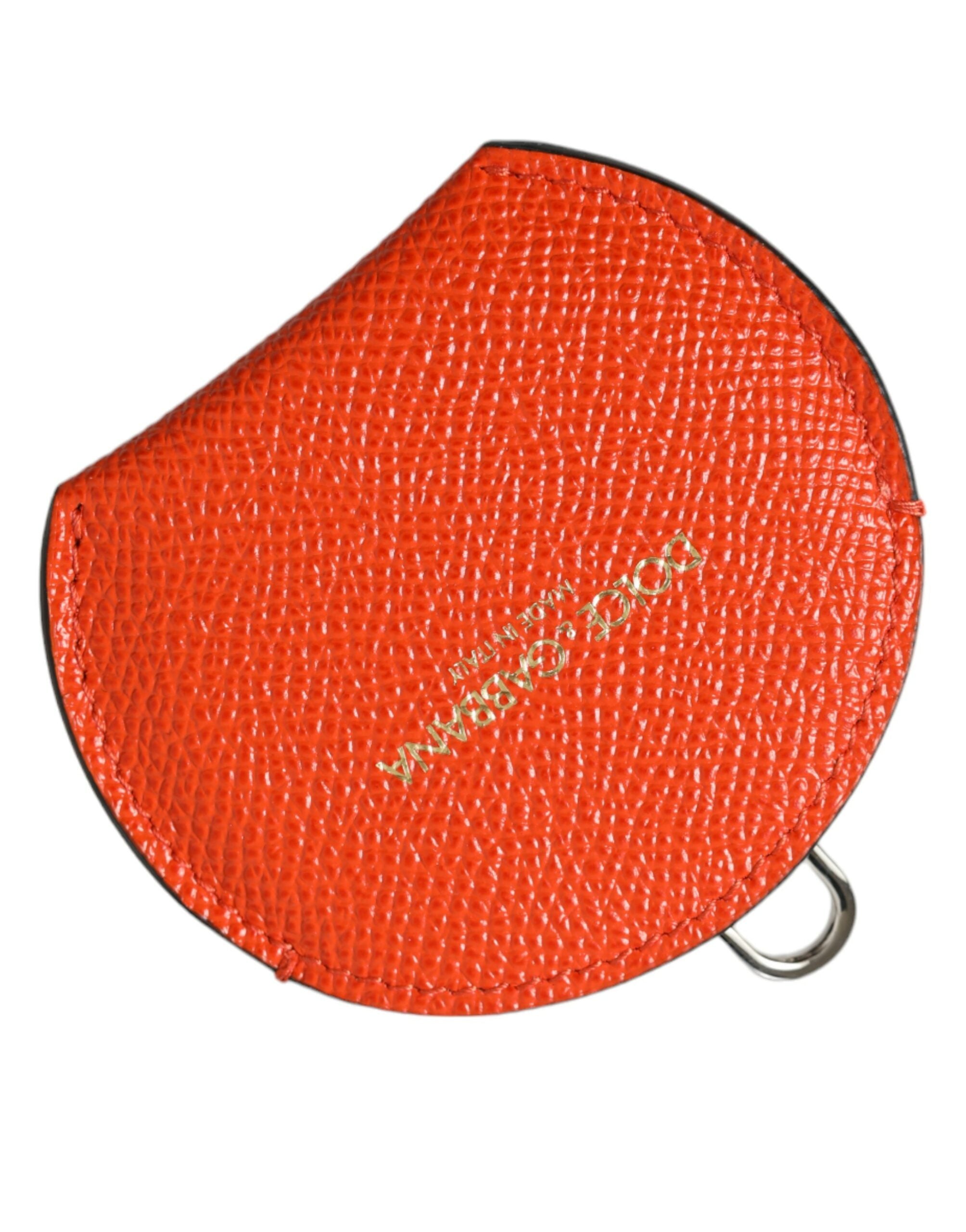 Orange Calfskin Leather Round Logo Hand Mirror Holder - ventzia