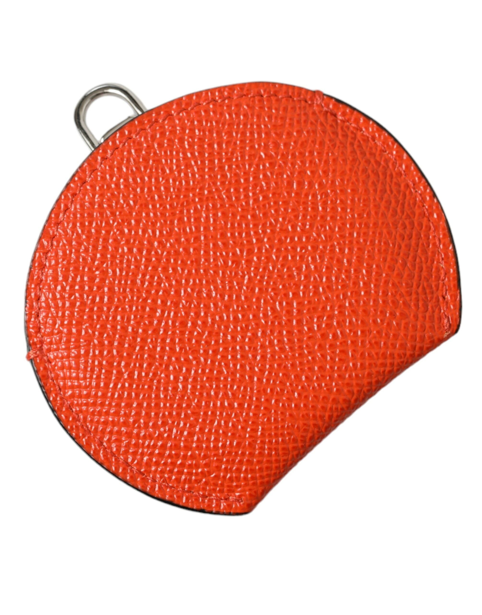 Orange Calfskin Leather Round Logo Hand Mirror Holder - ventzia