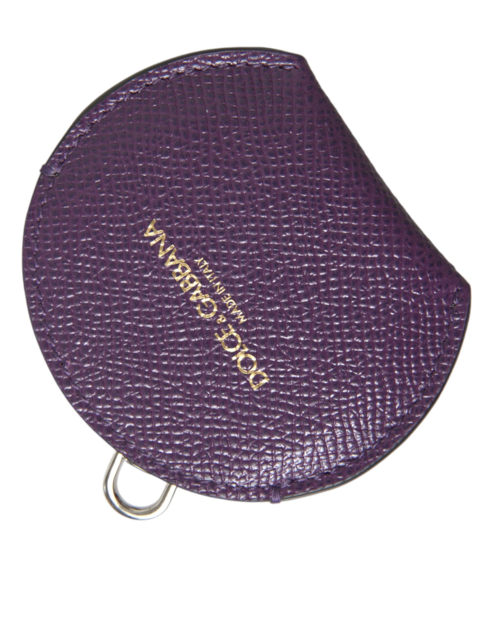 Purple Calfskin Leather Round Logo Hand Mirror Holder - ventzia