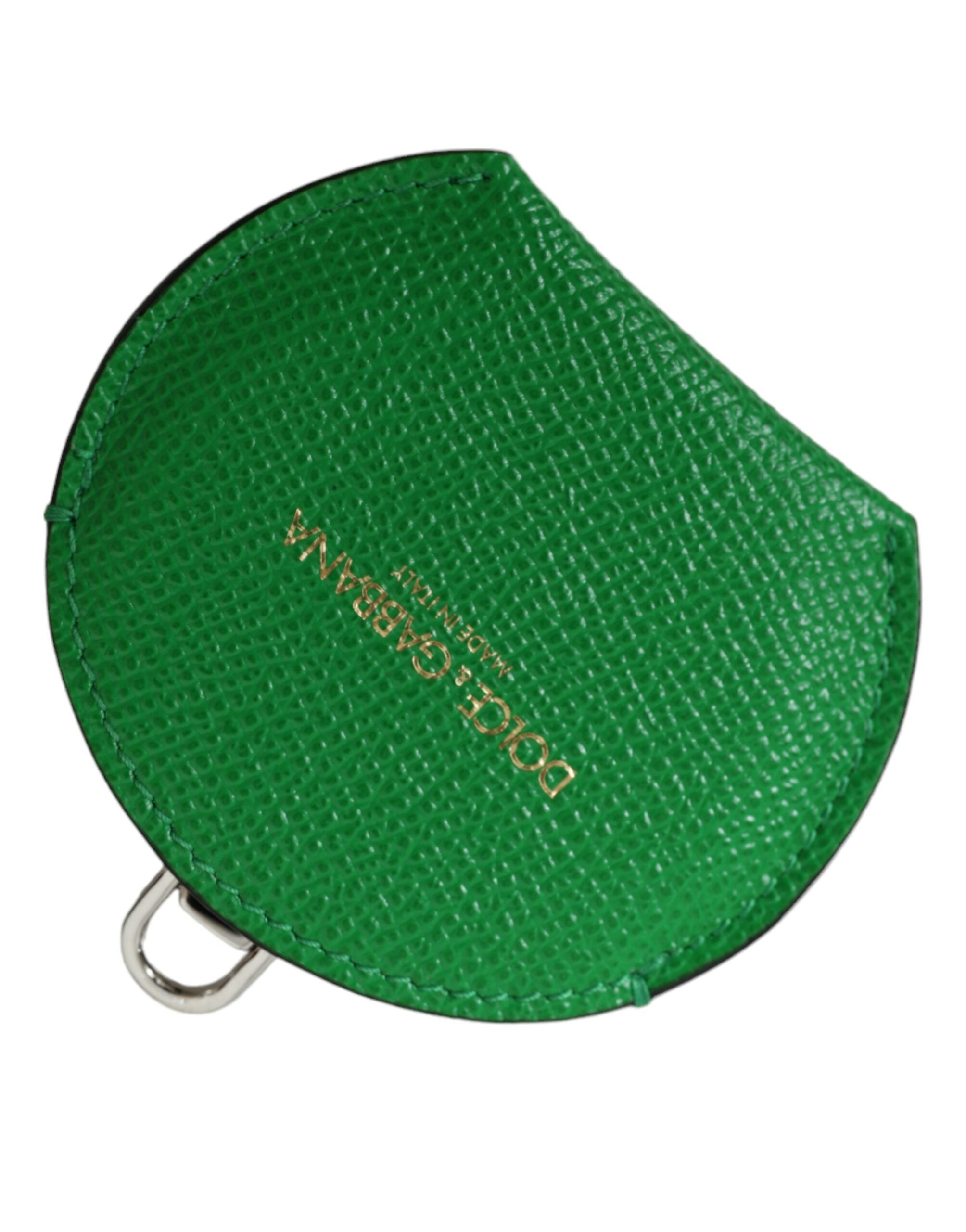 Green Calfskin Leather Round Logo Hand Mirror Holder - ventzia