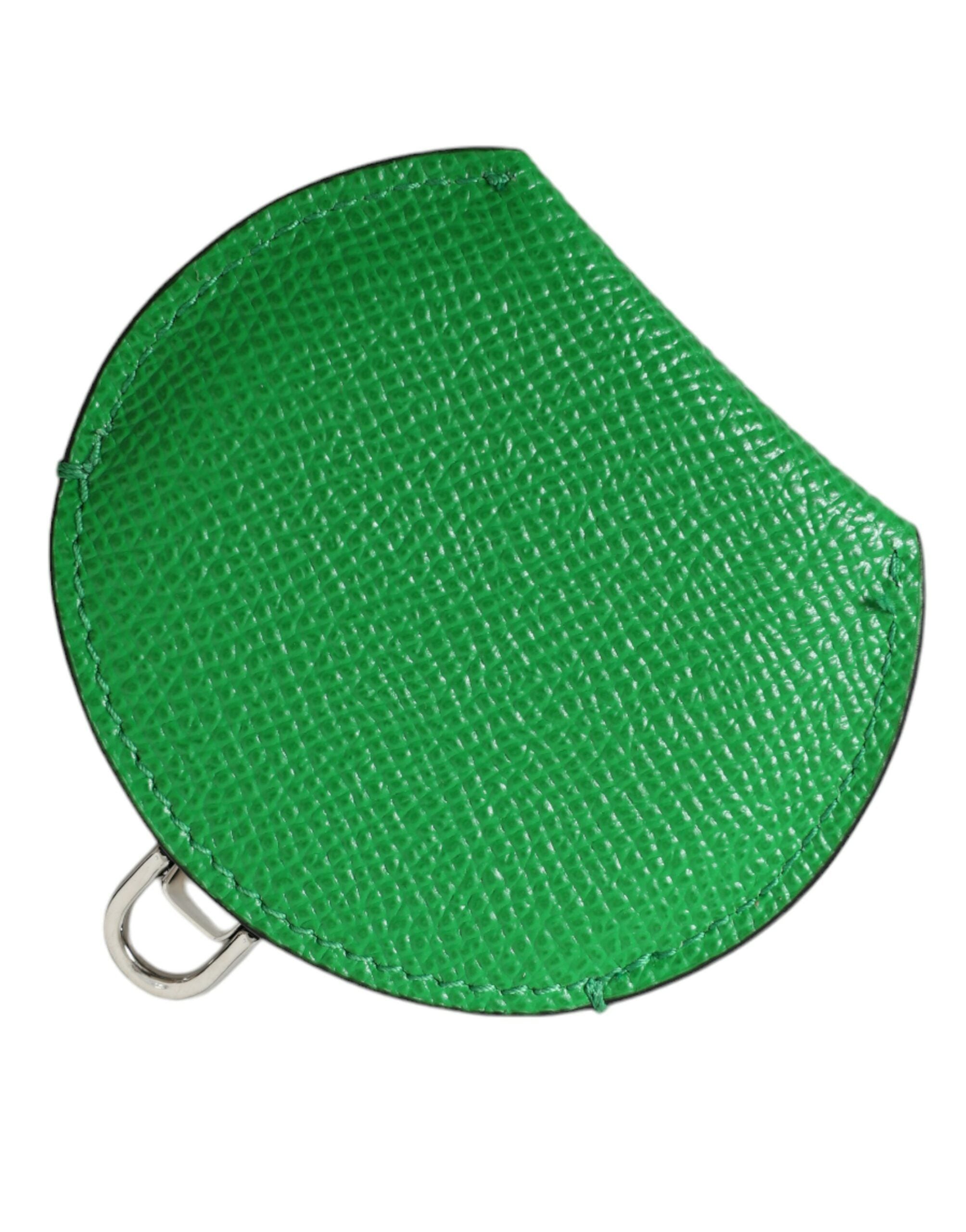 Green Calfskin Leather Round Logo Hand Mirror Holder - ventzia