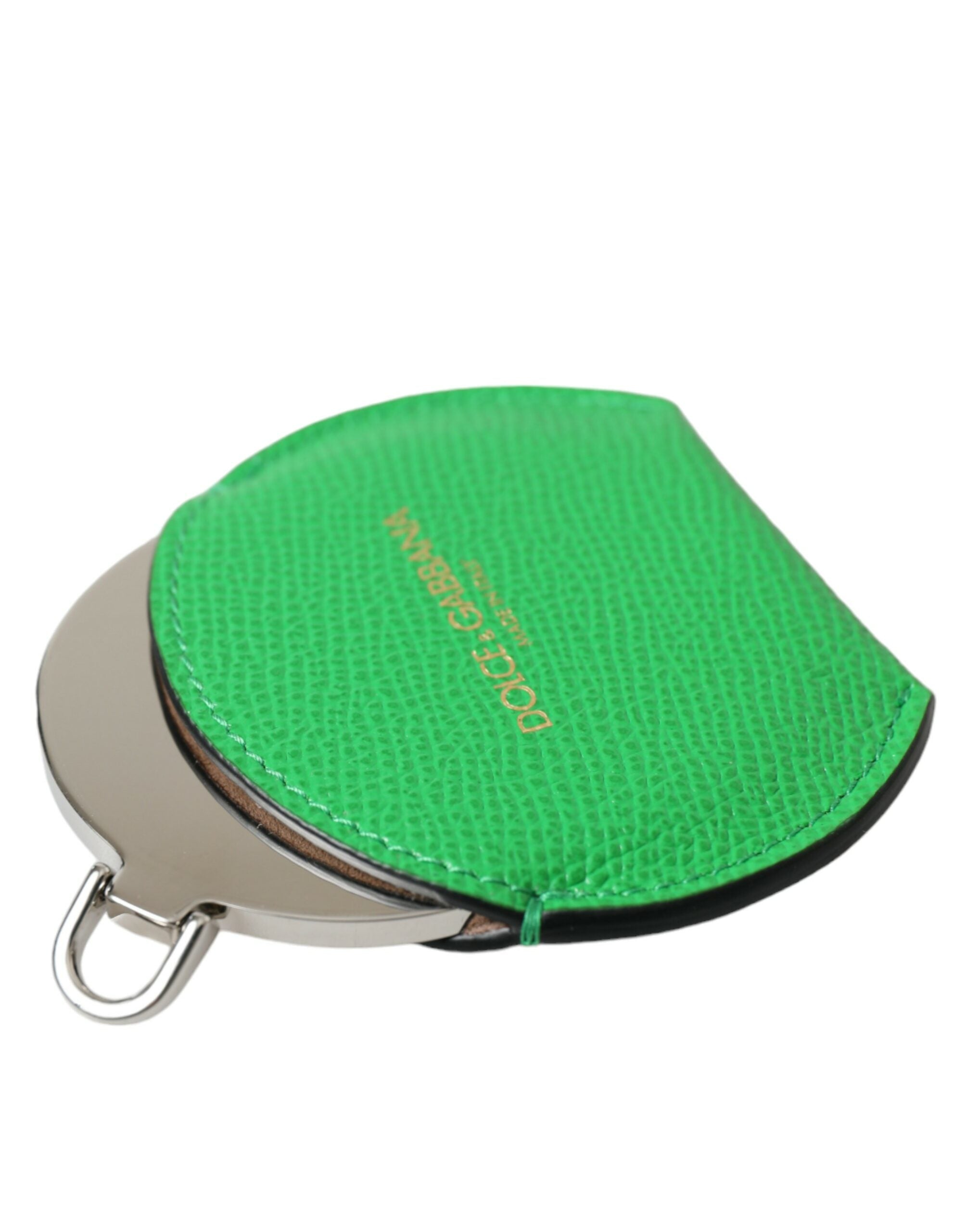 Green Calfskin Leather Round Logo Hand Mirror Holder - ventzia