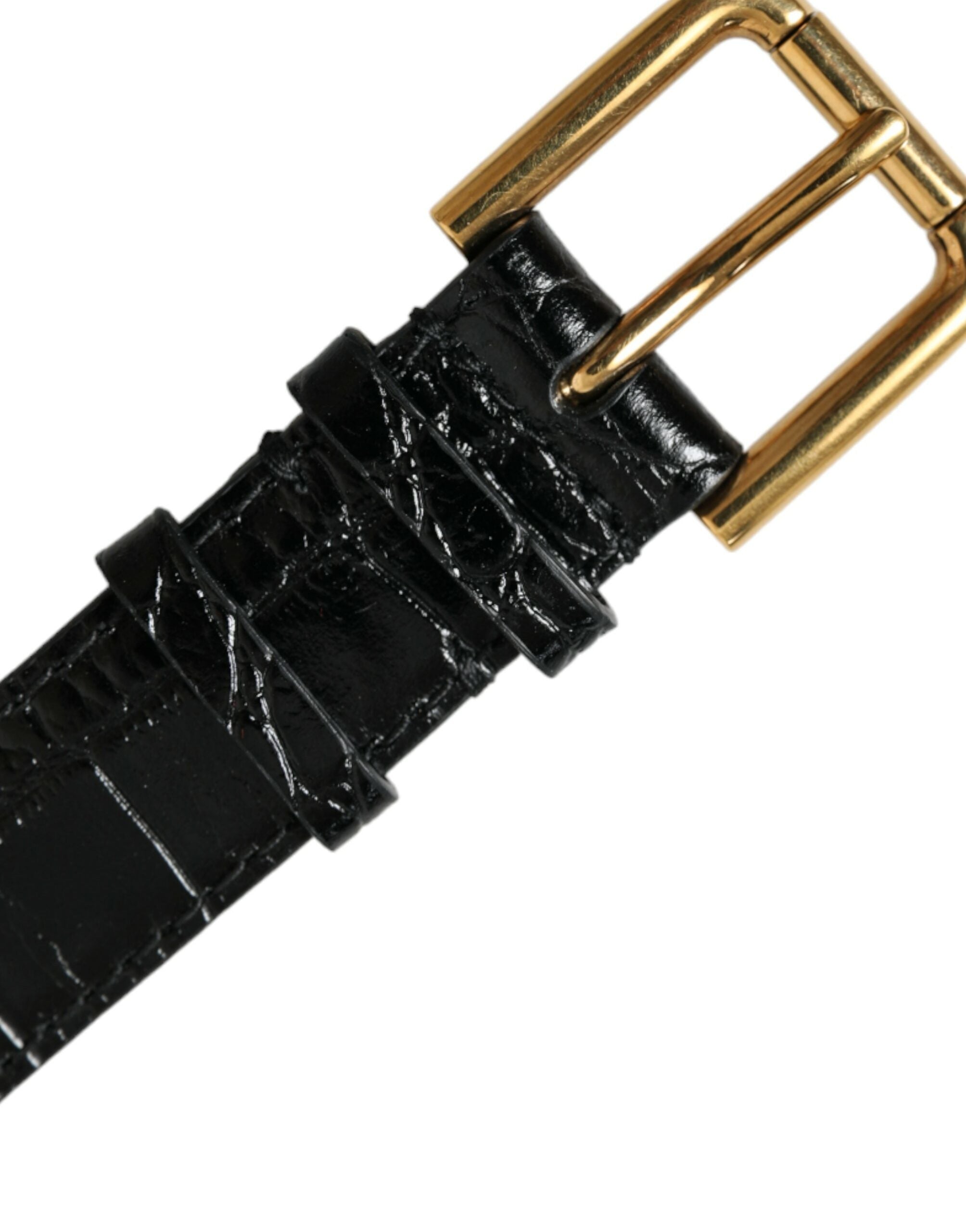 Black Textured Leather Gold Tone Metal Buckle Armband - ventzia