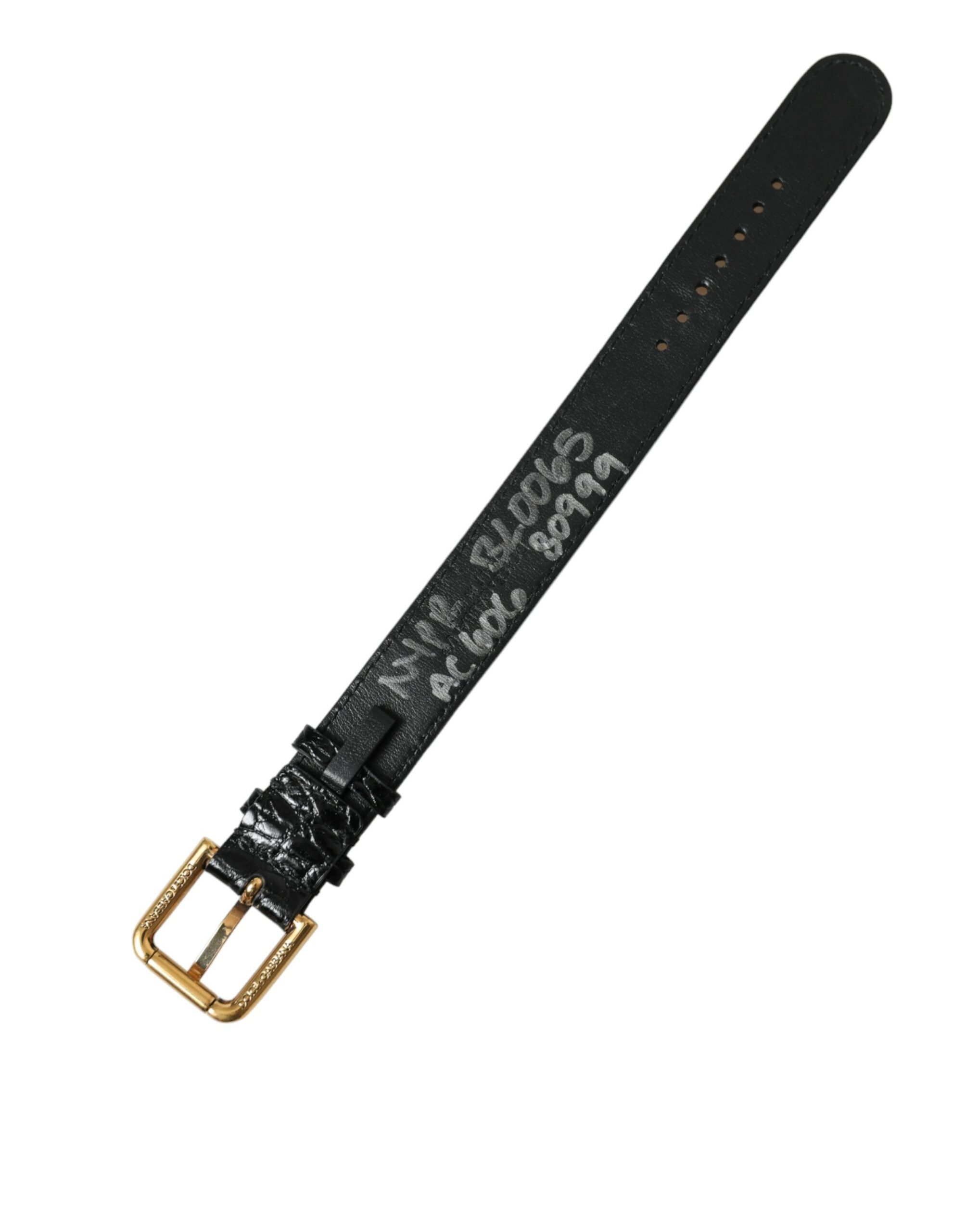 Black Textured Leather Gold Tone Metal Buckle Armband - ventzia