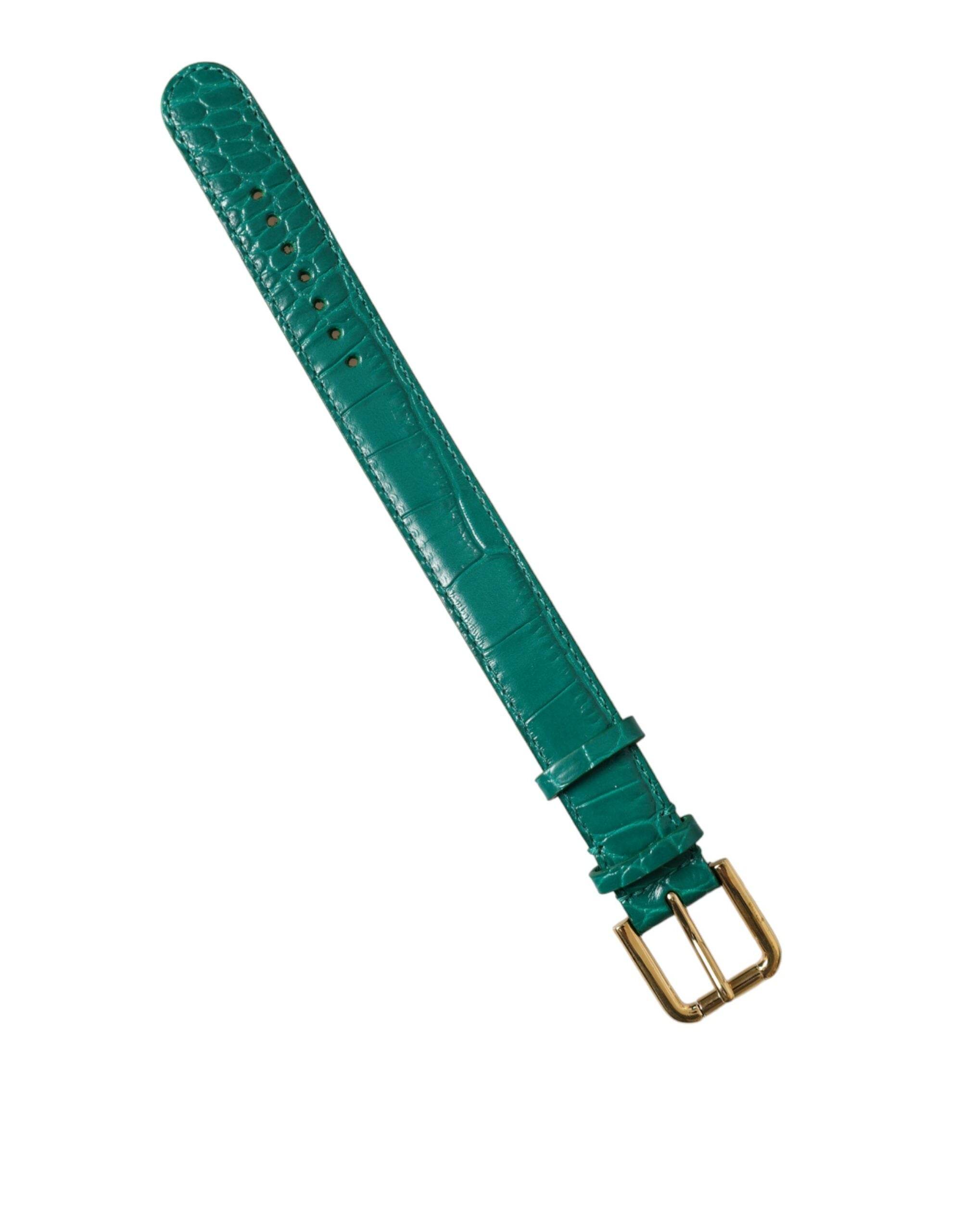 Green Textured Leather Gold Tone Metal Buckle Neckband - ventzia