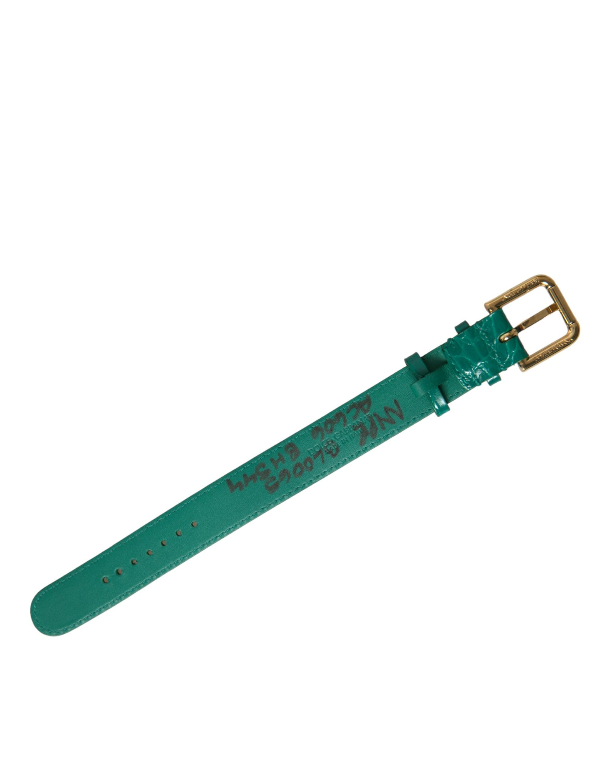 Green Textured Leather Gold Tone Metal Buckle Neckband - ventzia