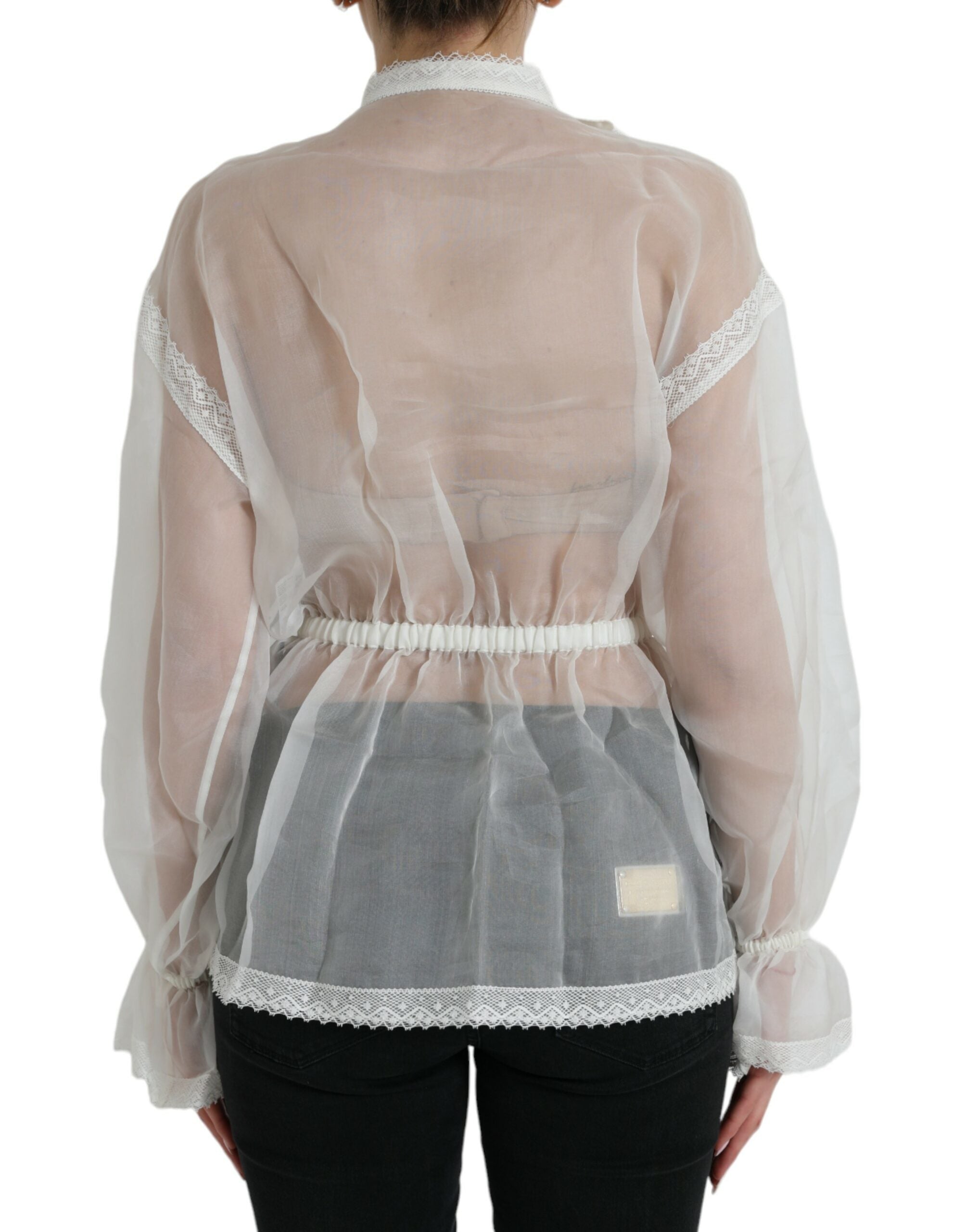 White Silk Long Sleeves Ascot Collar Top - ventzia