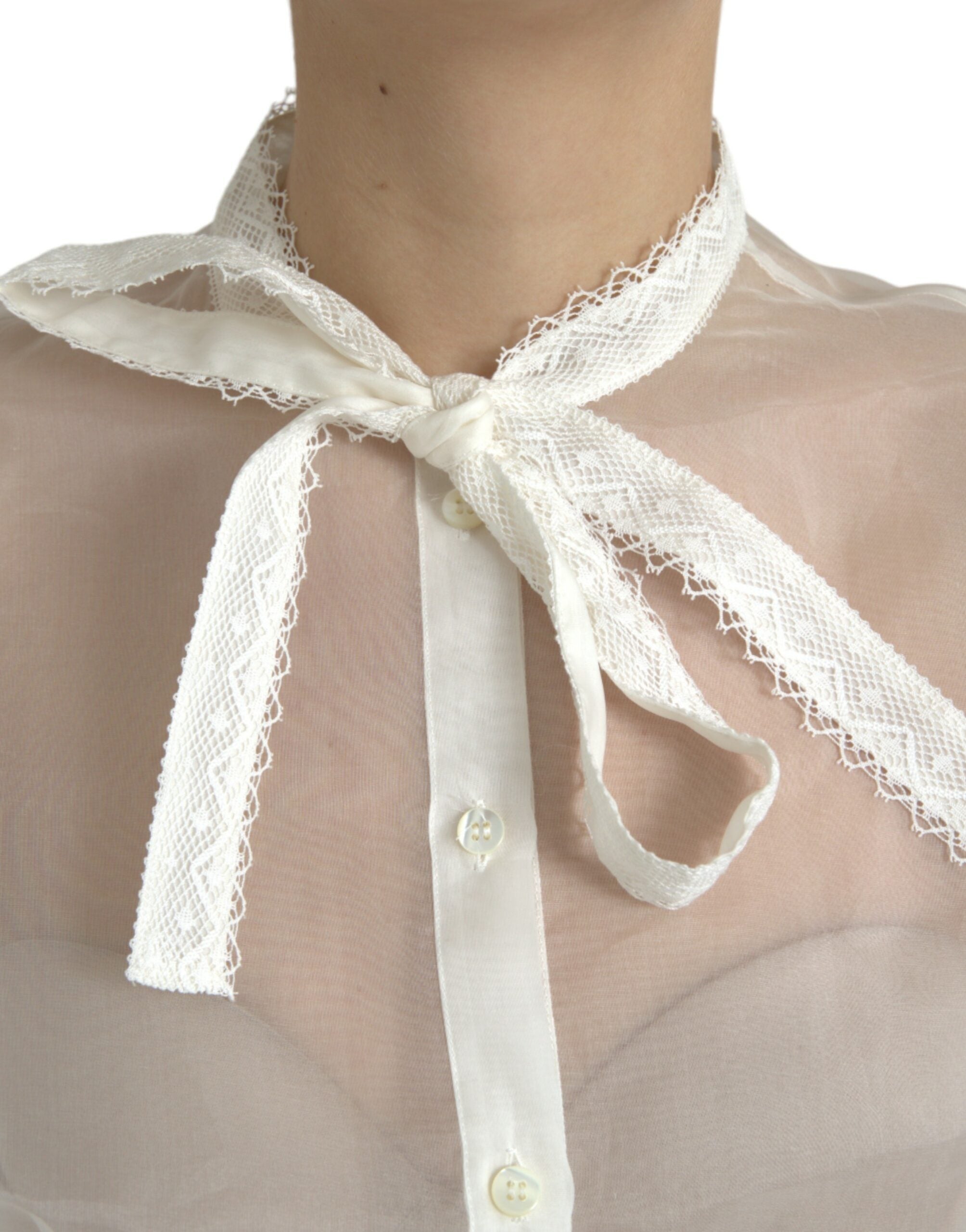 White Silk Long Sleeves Ascot Collar Top - ventzia