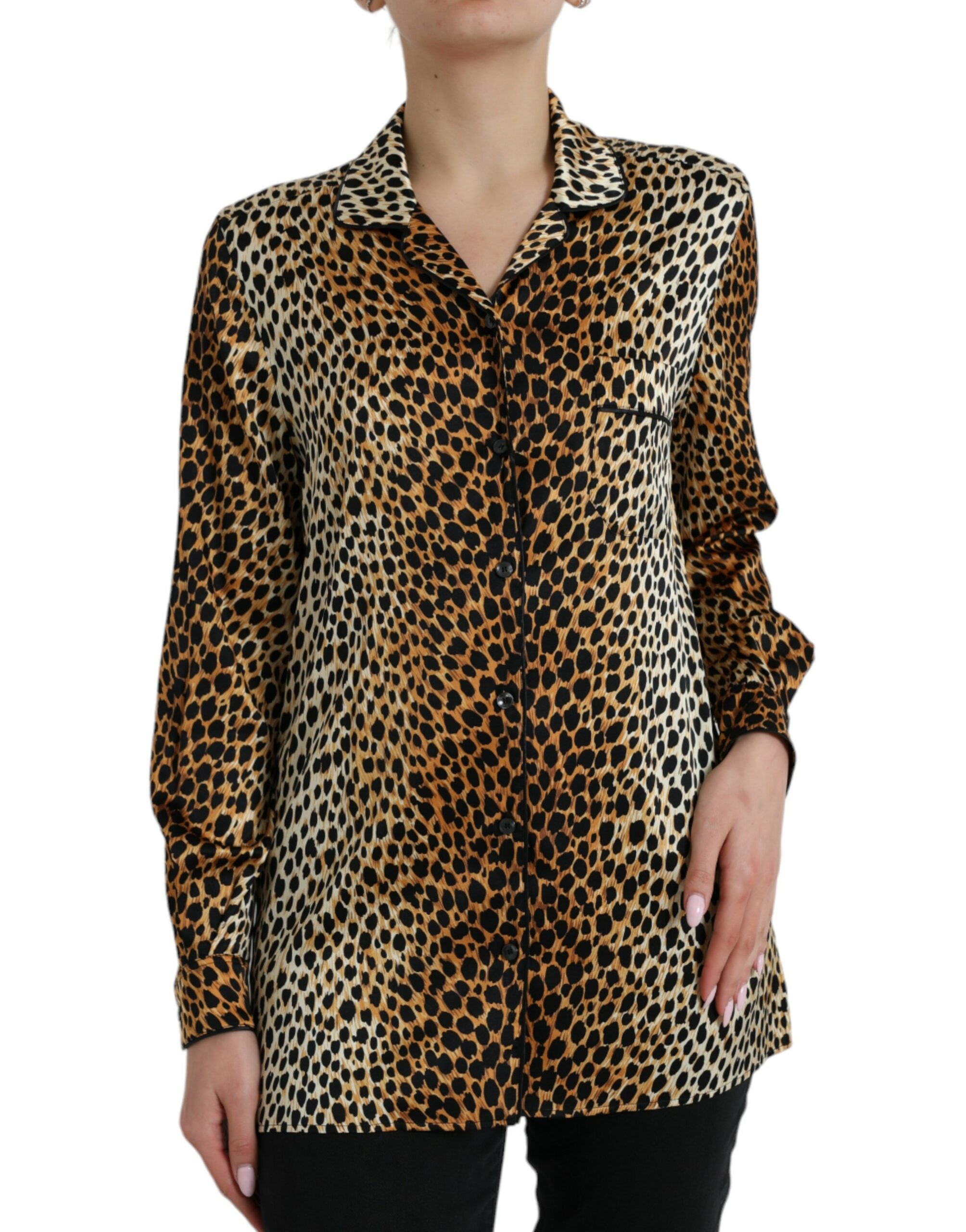 Brown Leopard Print Long Sleeves Blouse Top - ventzia