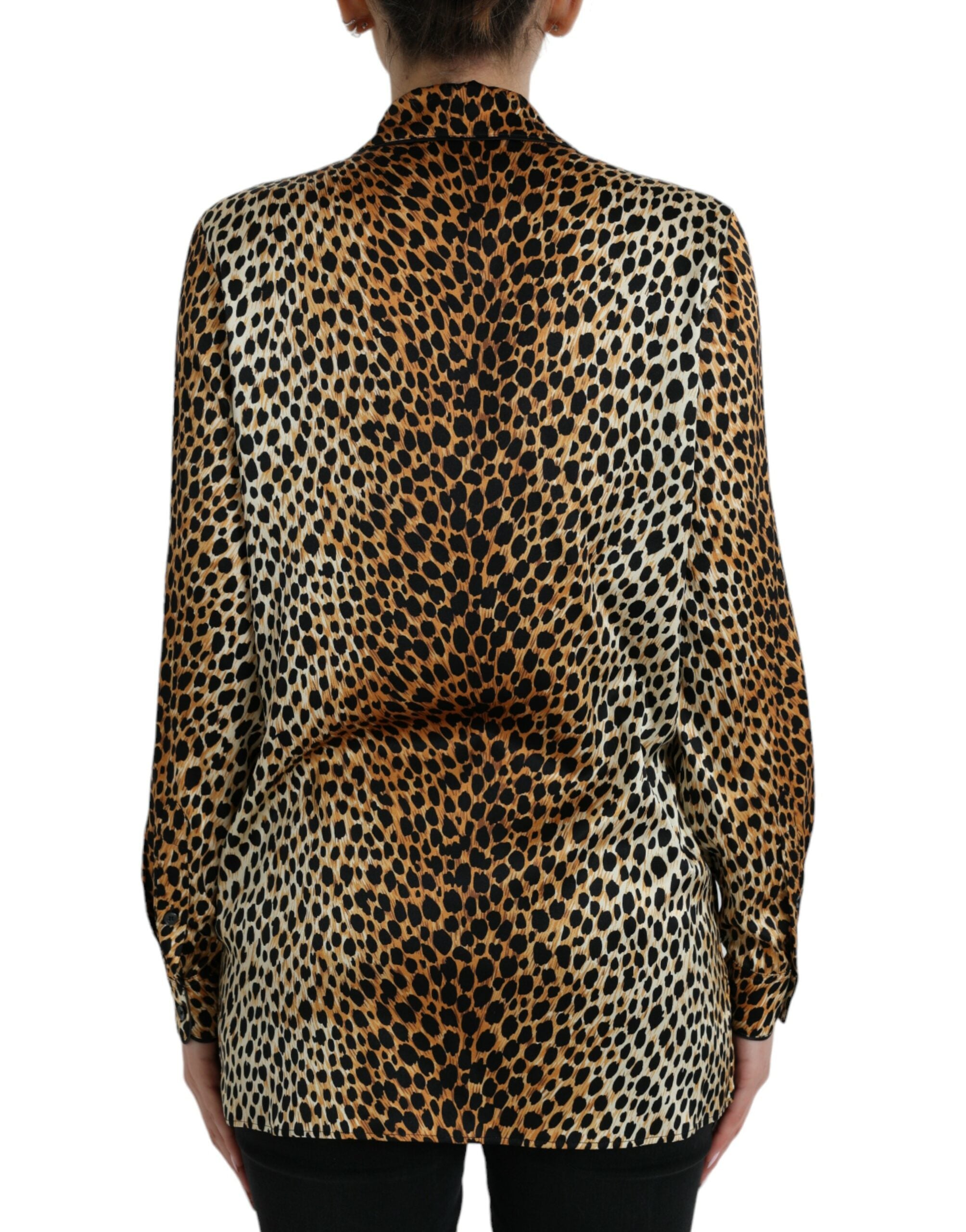 Brown Leopard Print Long Sleeves Blouse Top - ventzia