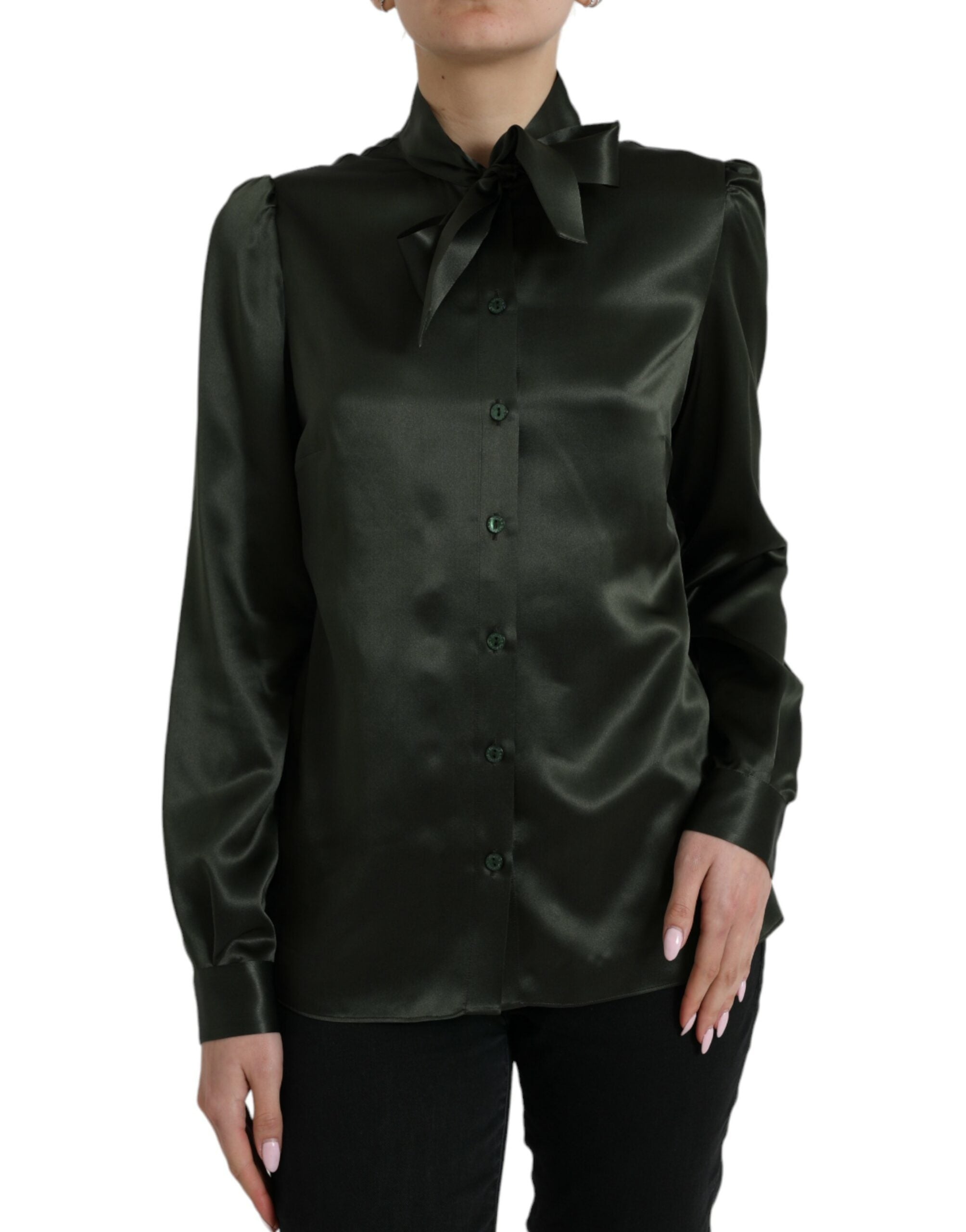 Gray Long Sleeves Ascot Collar Blouse Top - ventzia