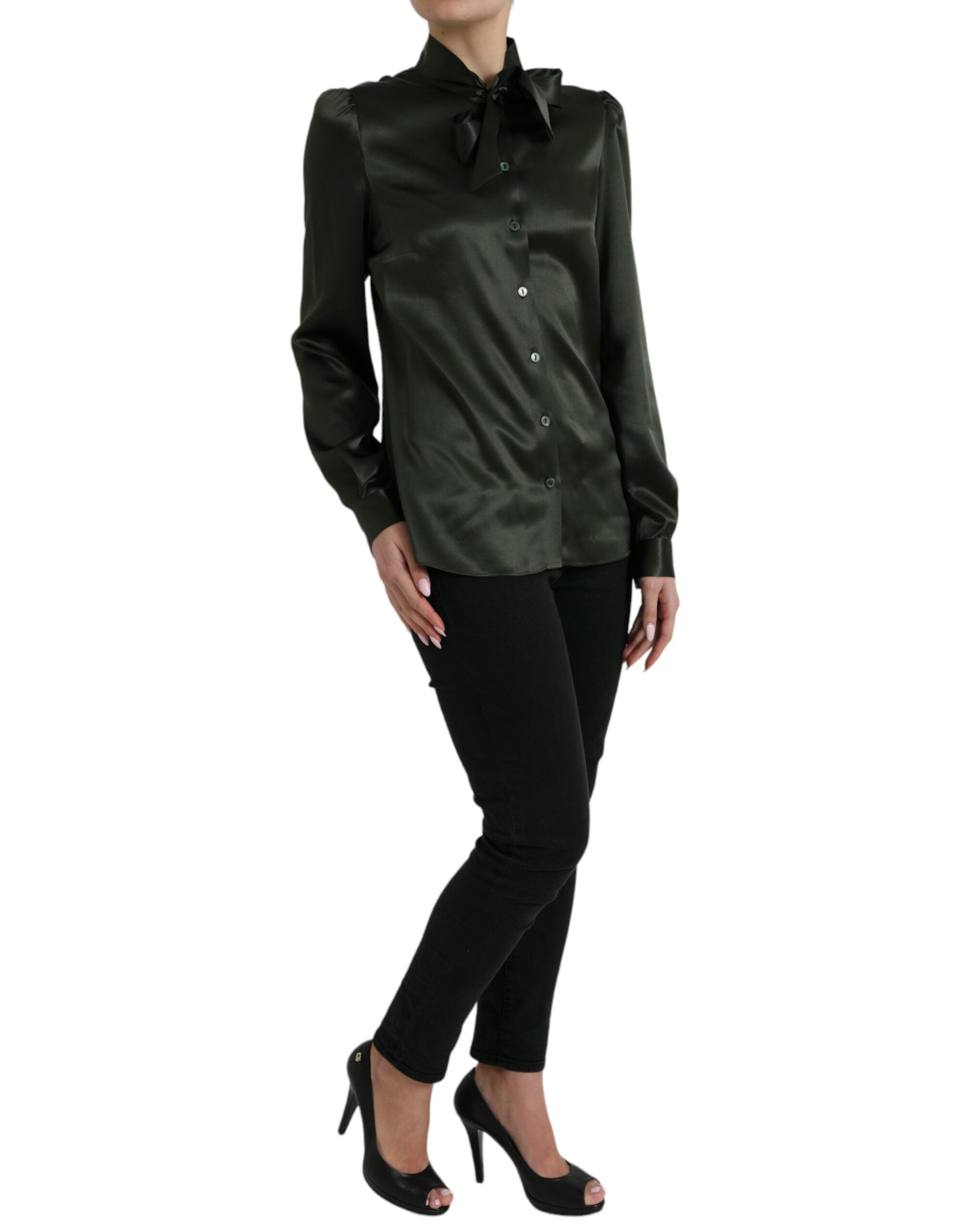 Gray Long Sleeves Ascot Collar Blouse Top - ventzia